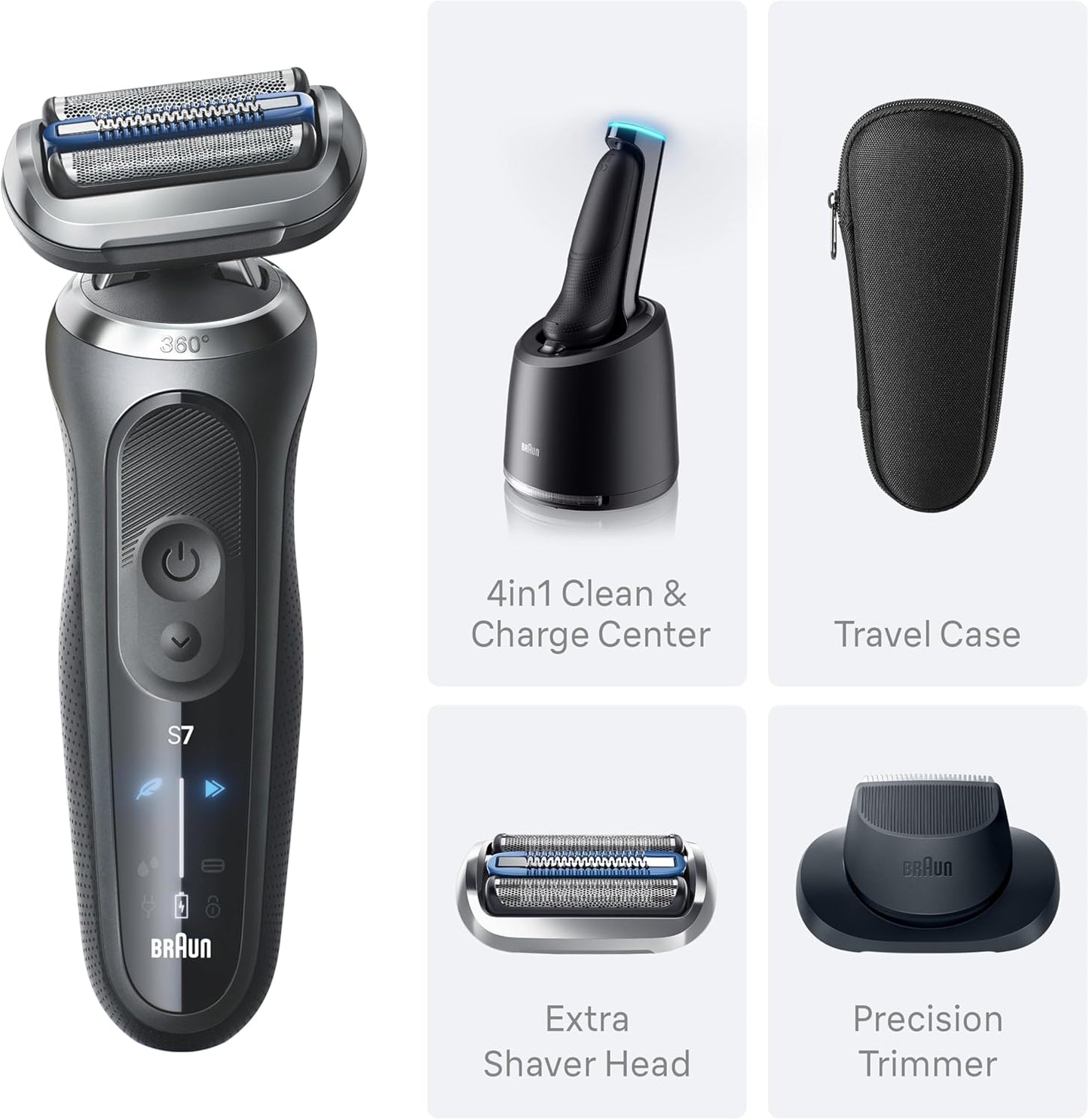Braun Electric Razor for Men - Series 7 Shaver with Precision Trimmer & 4-in-1 Clean & Charge Center | S7 7187ps