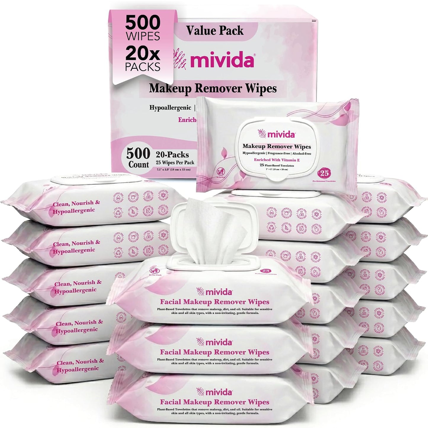 Hypoallergenic Makeup Remover Wipes - 200 Count Bulk Pack | Vitamin E, Fragrance-Free & Alcohol-Free for Sensitive Skin