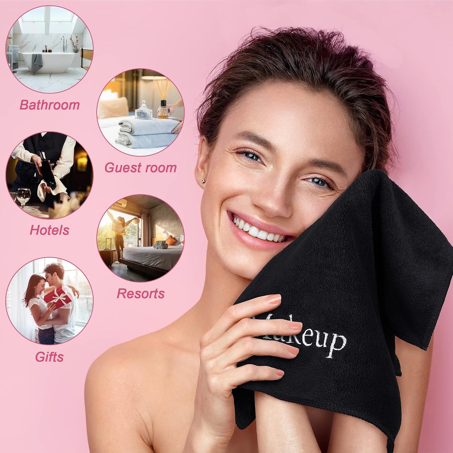 TURSTIN Makeup Remover Towels - 24 Pack Microfiber Facial Cloths | 13x13 Inch, Black, Reusable