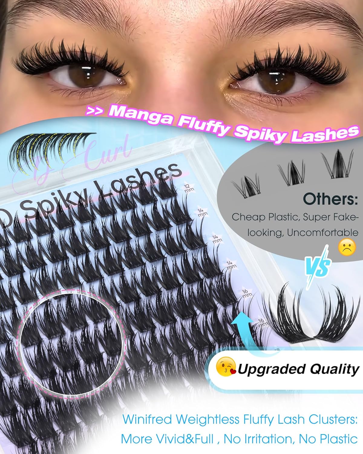 Eyelash Clusters - Wispy Manga Volume Extensions | Fluffy Spiky D Curve Lashes 12-20mm for DIY Baddie Look