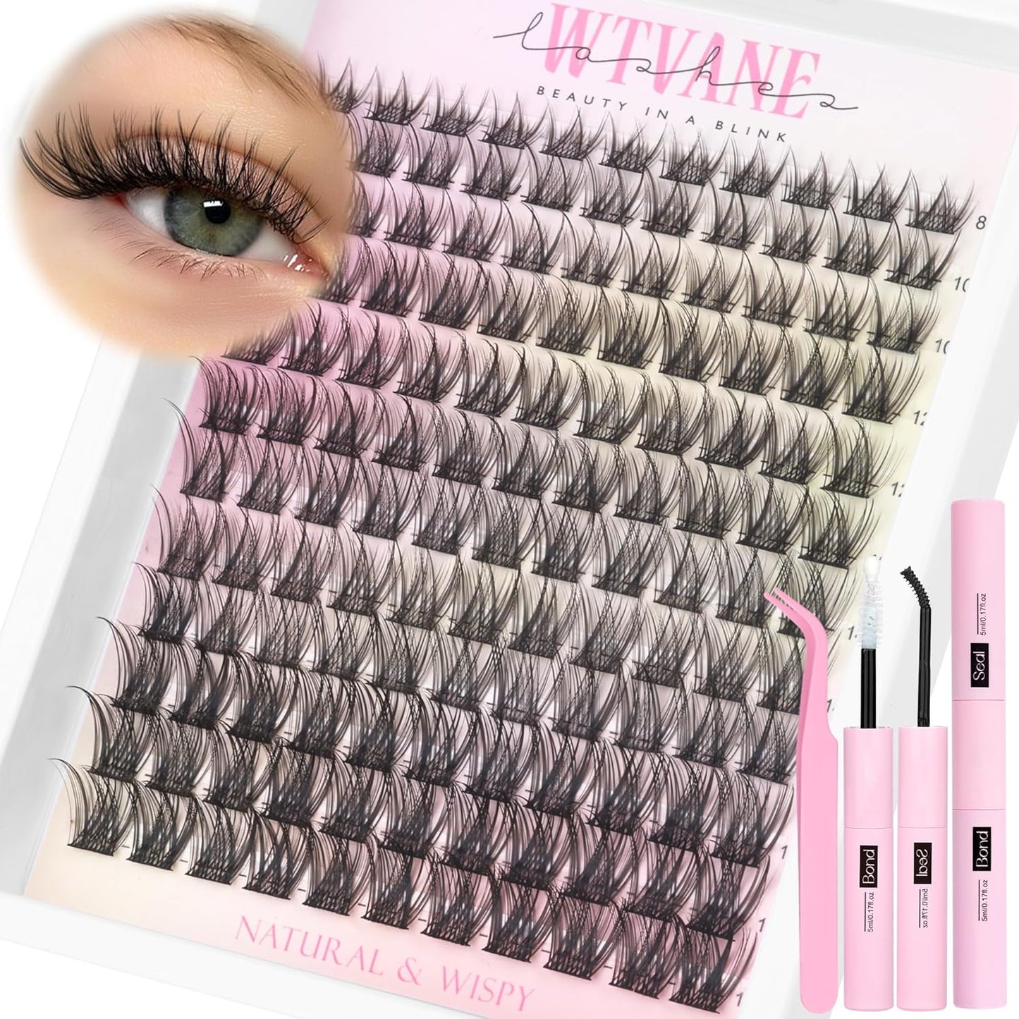 Natural Lash Clusters - 8mm Wispy Eyelash Extensions with Soft Clear Band | Glasses Friendly