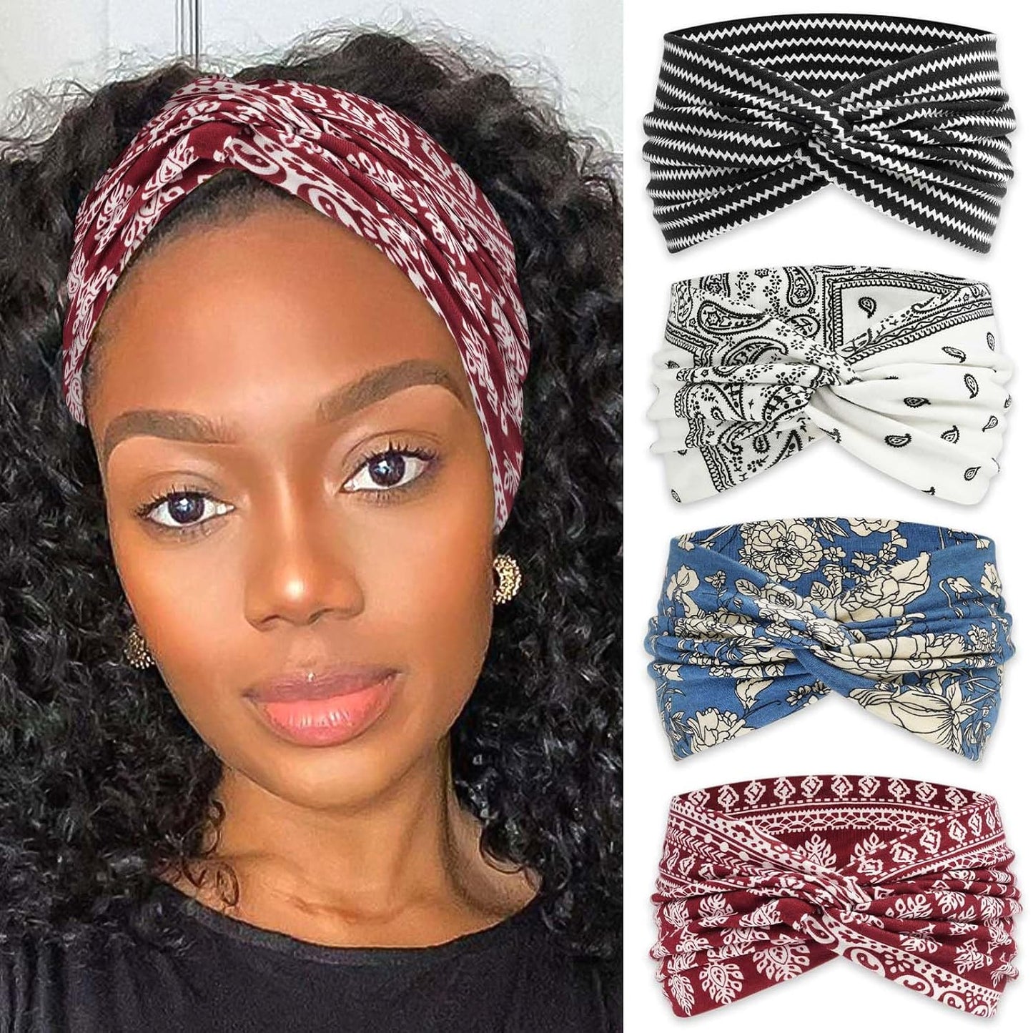 Bandana Headbands for Women - Large Turban Wraps | Knotted Criss Cross Design, Perfect for Workouts