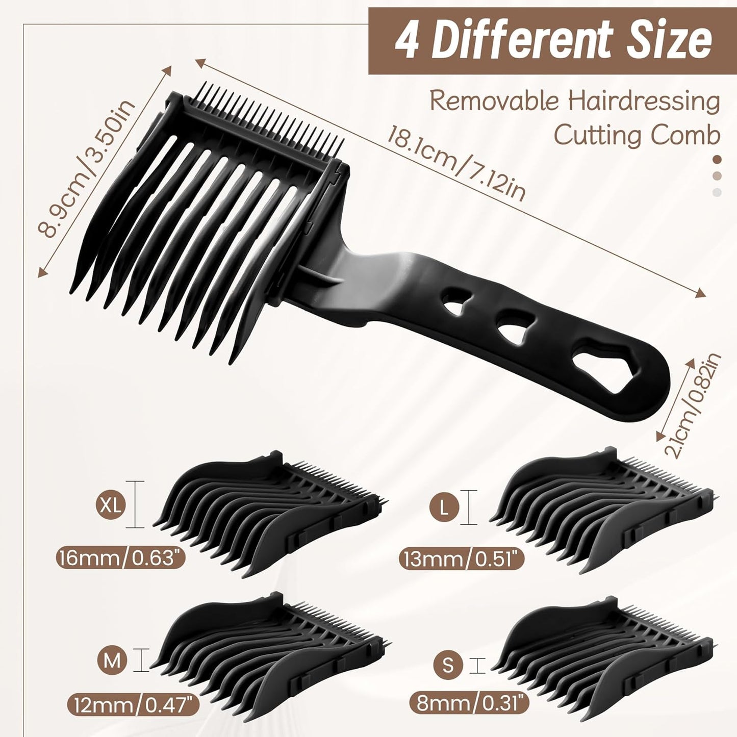 4-in-1 Detachable Fade Comb Set - Professional Barber Comb for Men's Fade Haircuts | 4 Sizes, Easy Snap-On, Black