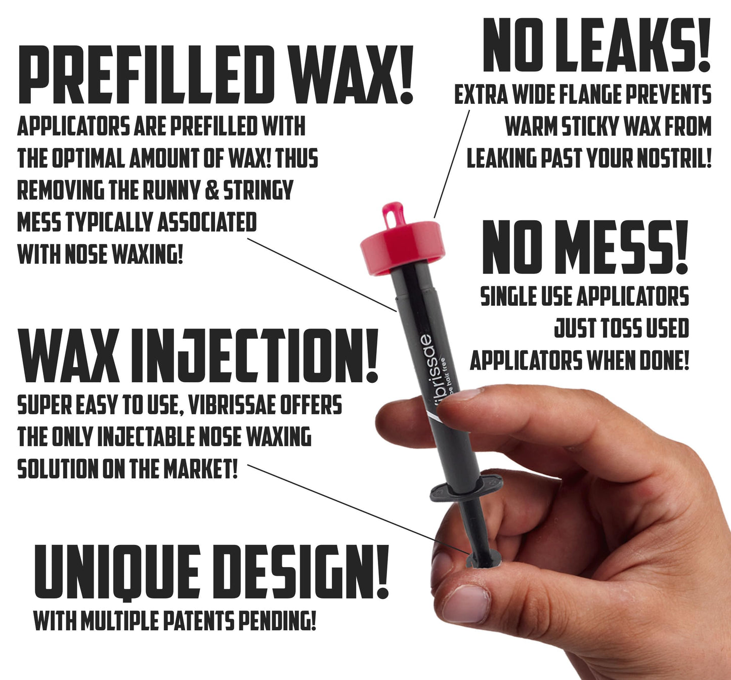 32 Applicators | Easy Inject Nose Waxing | Just Inject - Let Set - Pull | Fast & Effective Hair Removal | No-Mess | No-Leaks | Prefilled Wax Applicators | Multiple Patents Pending