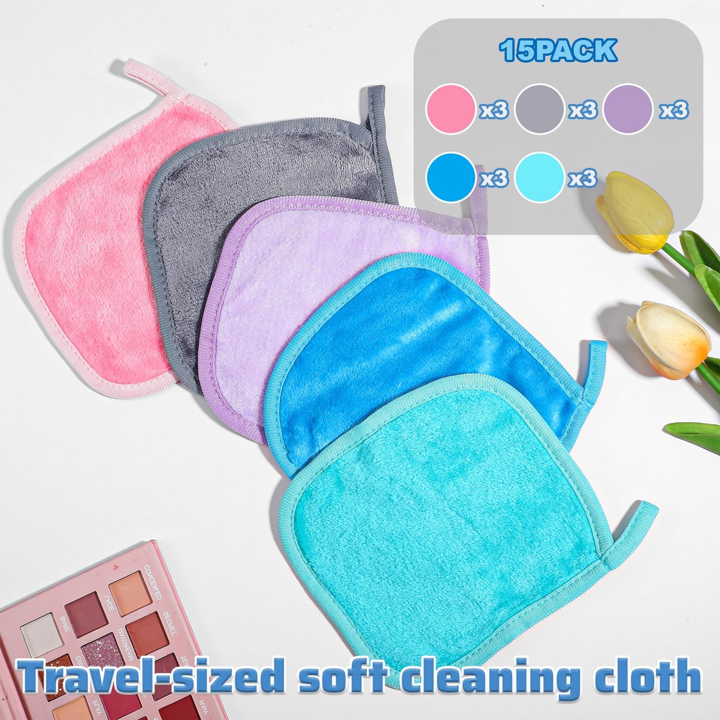 15 PCS Makeup Remover Cloths Pads Reusable Make up Removers Towels 6" Small Square Face Cloths Reusable Face Towels Erase Your Faces for Women, 6 X 6 Inch