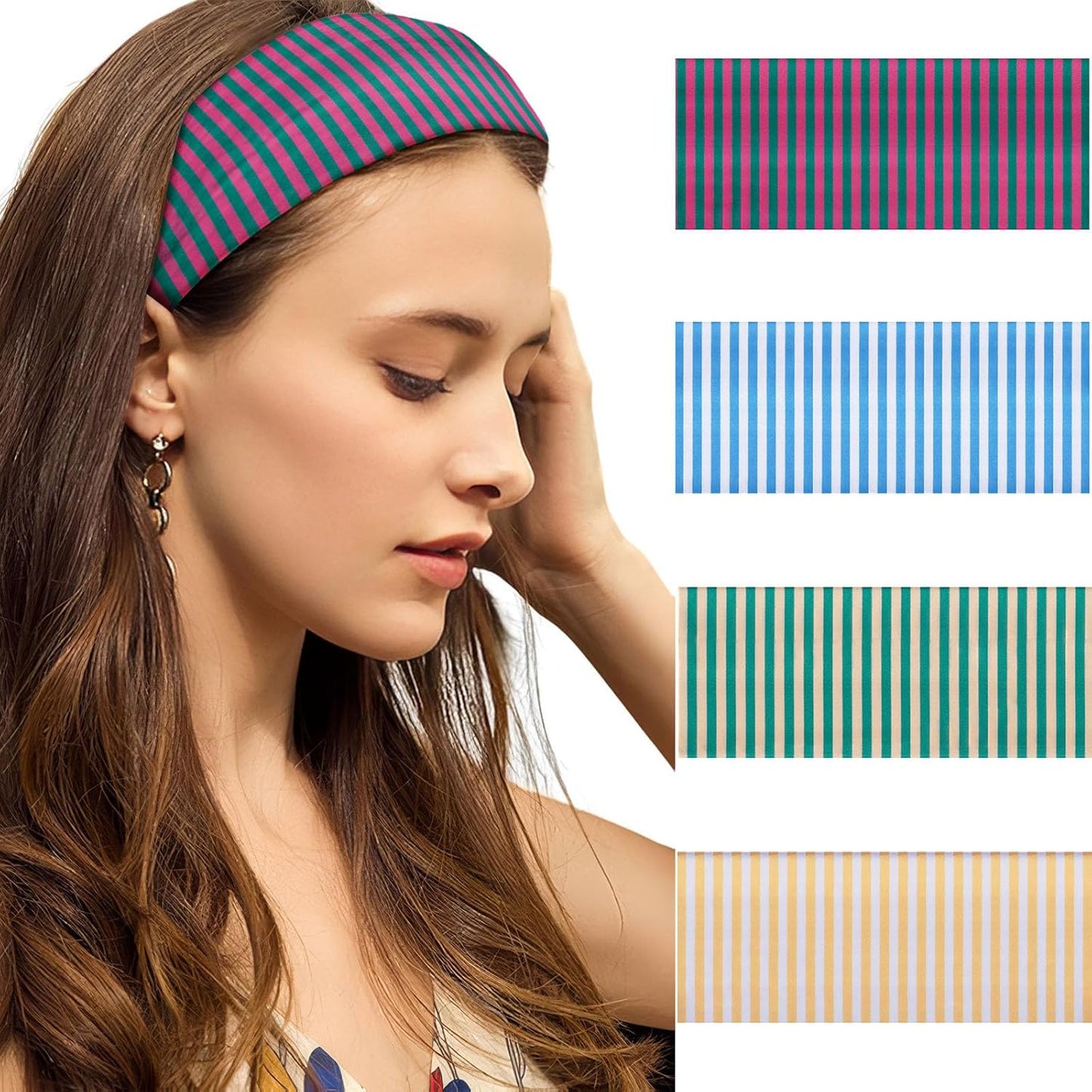 4 Pcs Striped Headbands for Women - Workout & Yoga Hair Bands | Stylish Hair Accessories