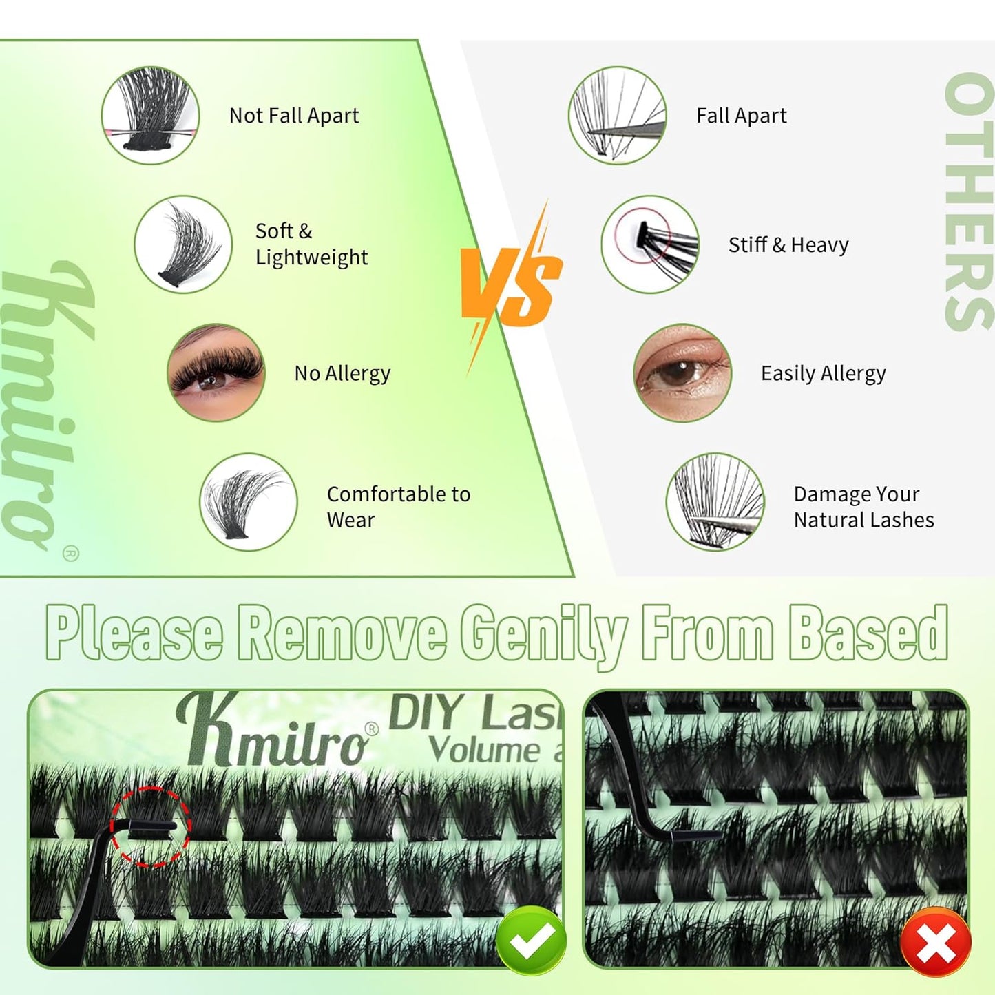 Kmilro Lash Clusters Kit - 224Pcs Volume Eyelash Extensions, 8-18mm Soft Wispy Individual Lashes | Ultra-Thin Black Band