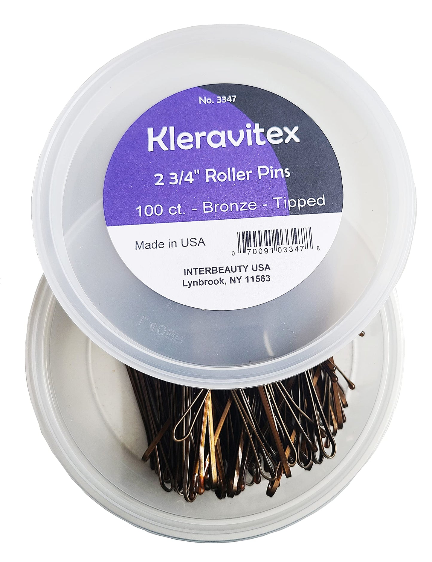 Kleravitex BRONZE Jumbo Bobby Hair Pins 2.75" Tipped Flat Style Pins for Women Perfect For Rollers Hair Pins for Wedding & Party Styling - 100 pieces Tub Made in USA