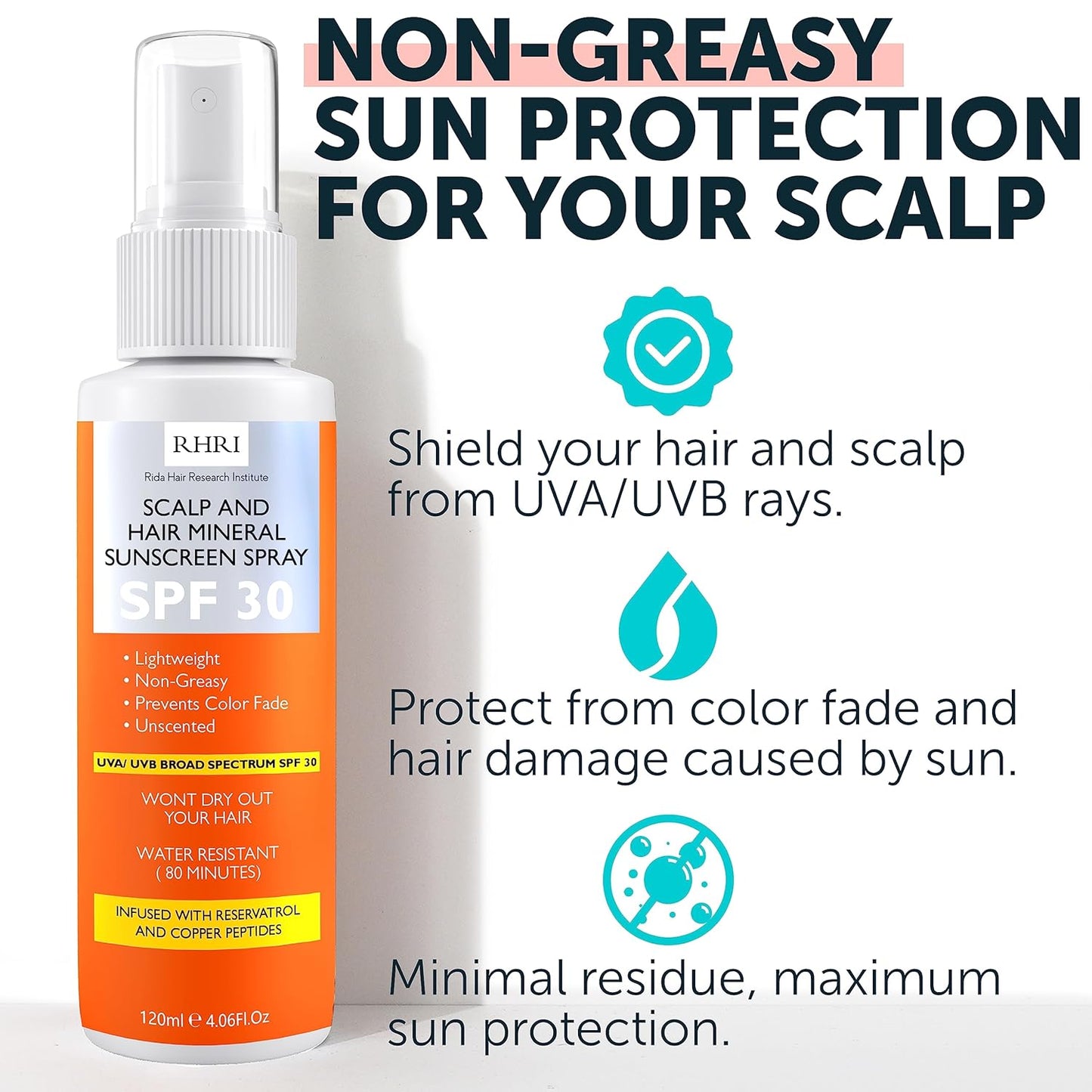 Hair Sunscreen Spray SPF 30 - Non-Greasy Scalp Protection | Prevent Color Fade & Dryness | 4 oz Beach Sunblock