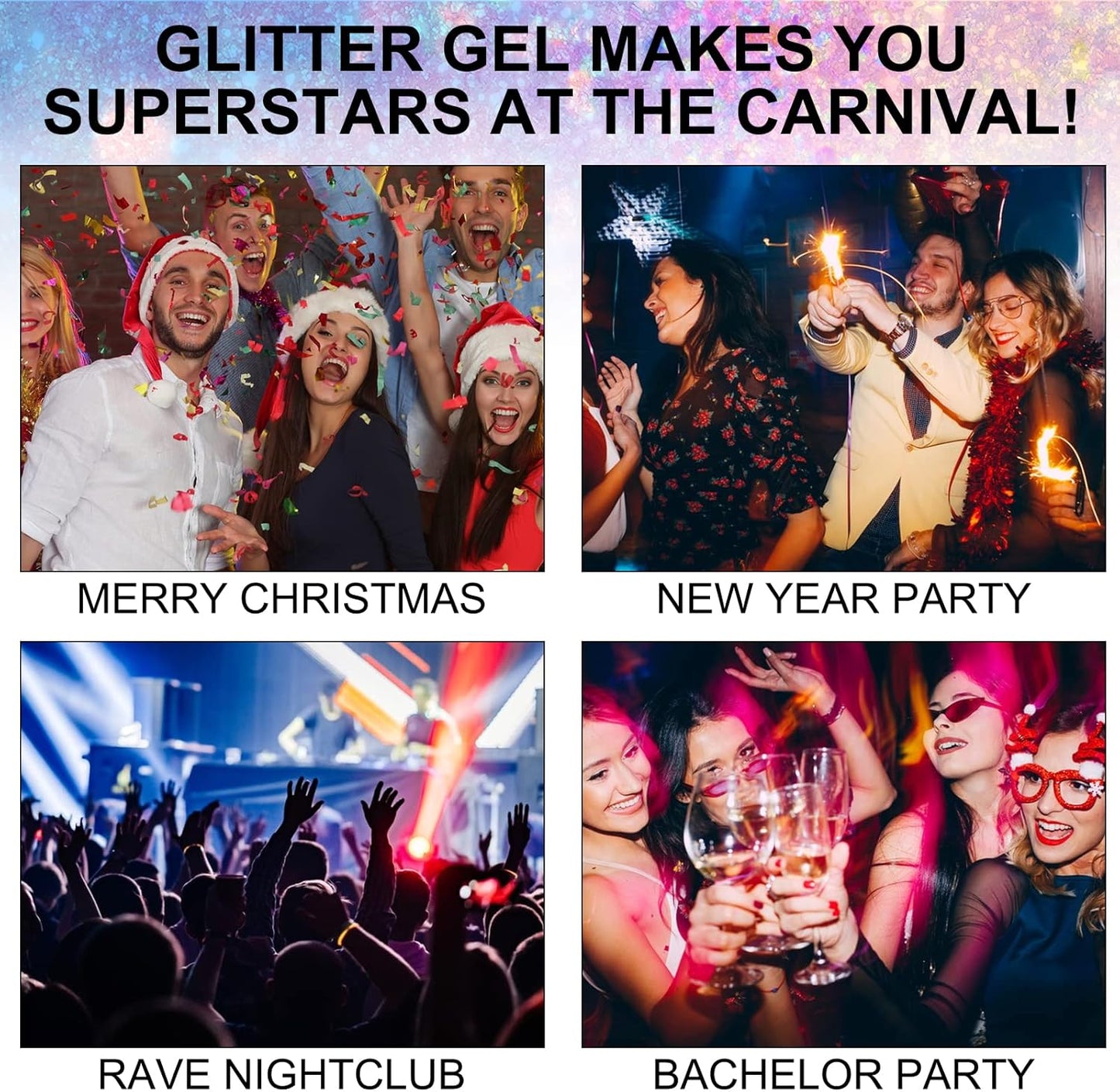 Body Glitter Gel Set - 6 Colors Shimmering Face & Hair Glitter | Festival Makeup & Rave Accessories