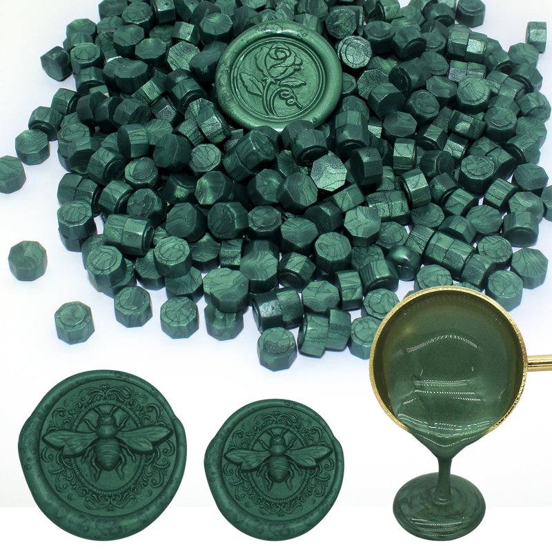250pcs Wax Seal Beads Pine Green, Andotopee Premium Sealing Wax Beads for Stamp Seals, Octagon Metallic Seal Stamp Pellets Refill Pack for Wedding Invitation, Letter Envelope, Scrapbook DIY Crafts