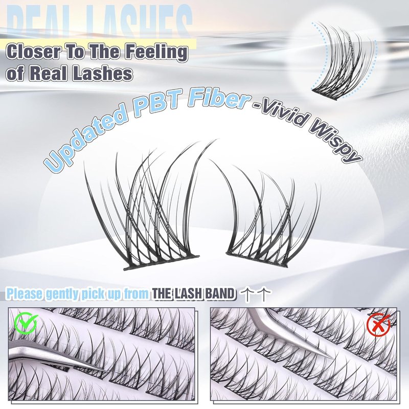 Natural Short Lash Clusters - Wispy 8-12mm Individual Eyelash Extensions | Soft Thin Band C-Curl