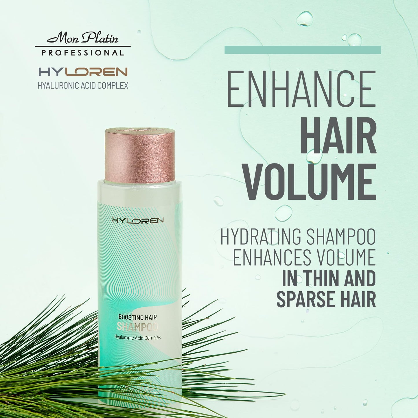 Mon Platin Professional HYLoren Boosting Shampoo, 500ml - For Thin, Sparse and Brittle Hair with Hyaluronic Acid, Volumizing and Thickening Shampoo, SLS/SLES Free, for Damaged Hair