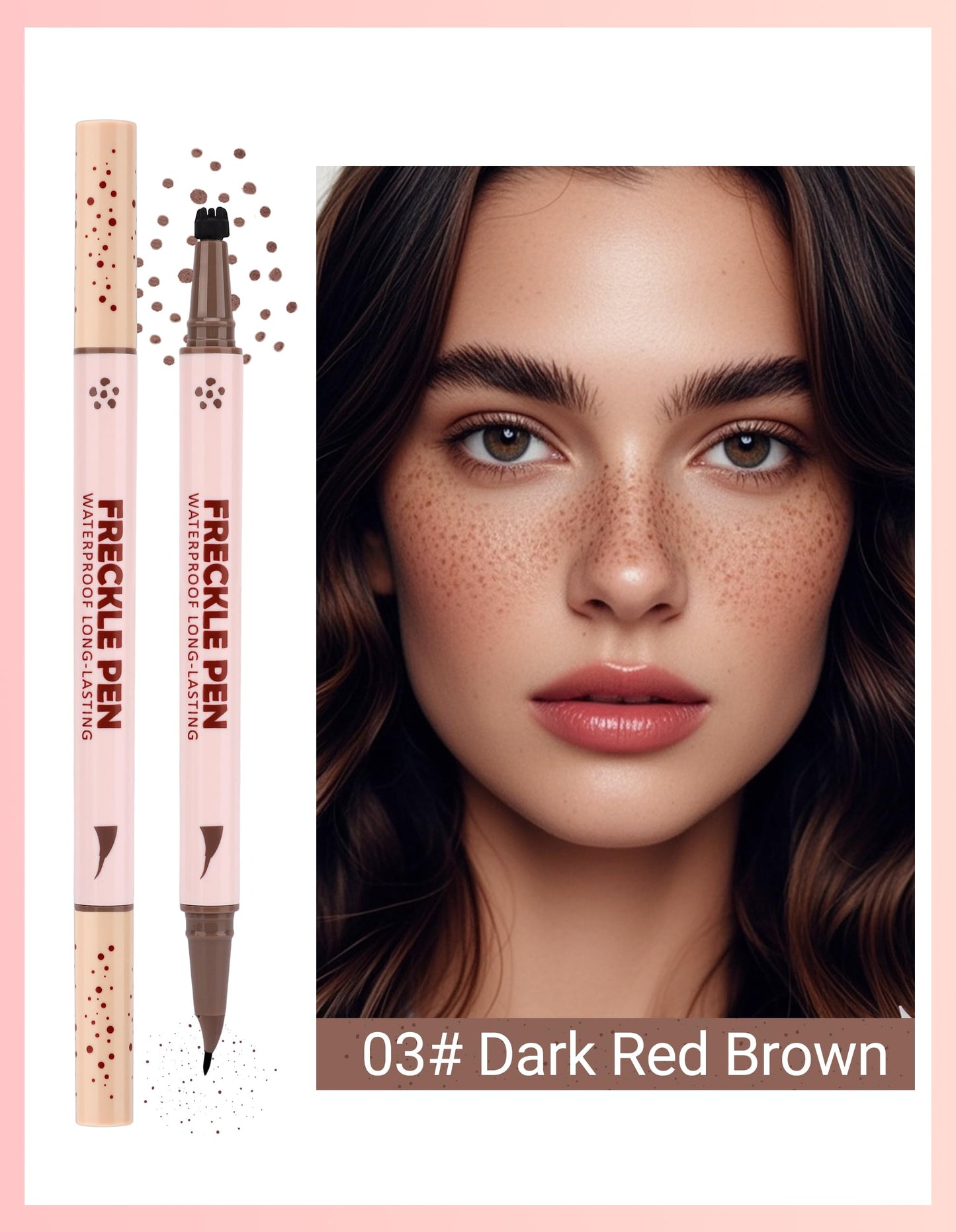 Erinde 2-In-1 Dual-Ended Freckle Pen & Freckle Stamp, 2PCS Waterproof Freckles Makeup with Precise Curved Tip for Natural Lifelike Faux Freckles, Long-Lasting Smudge-Proof Fake Freck Pen, 02&03