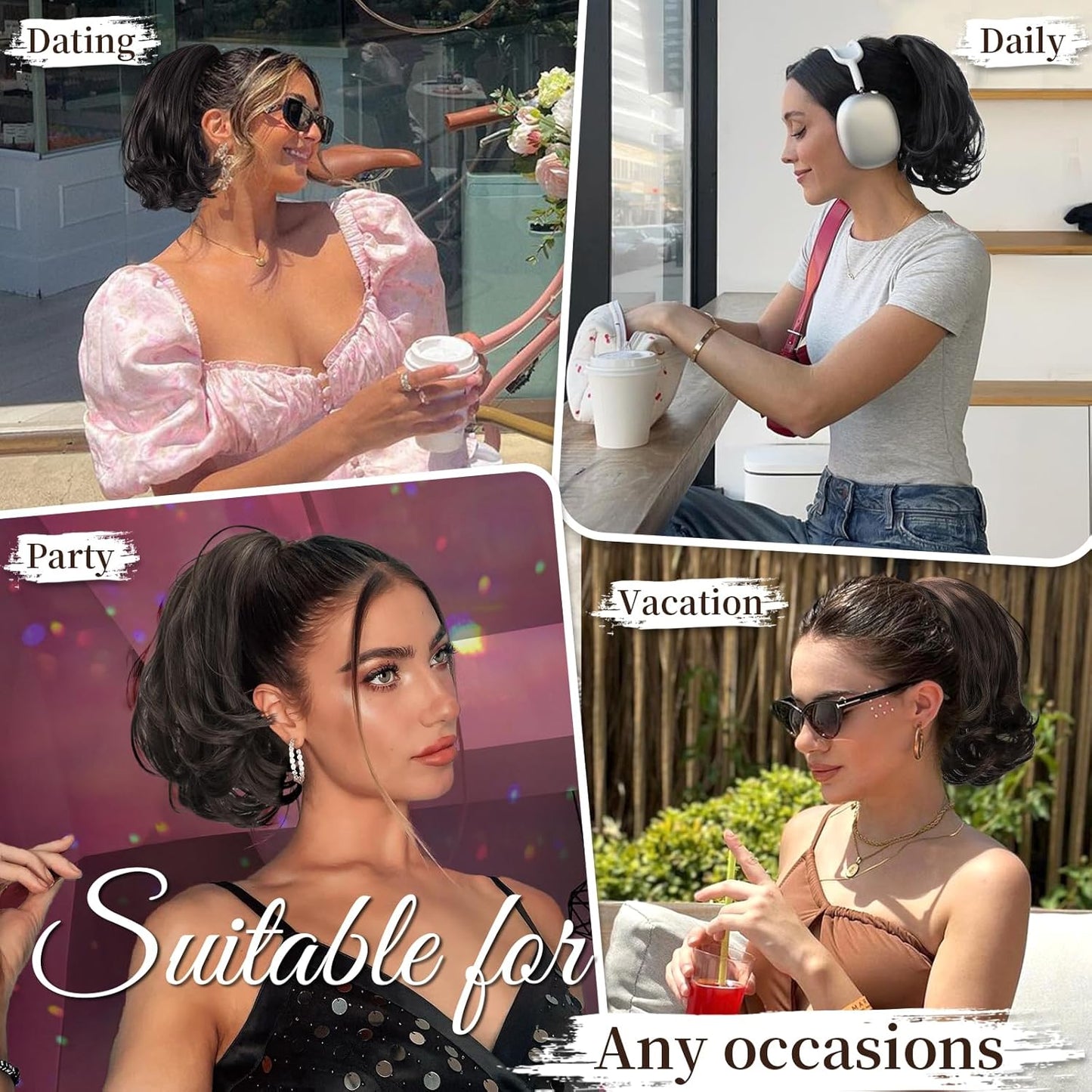 Ponytail Extension - 10" Short Claw Clip-In Wavy Hairpiece for Women | Medium Brown, Synthetic
