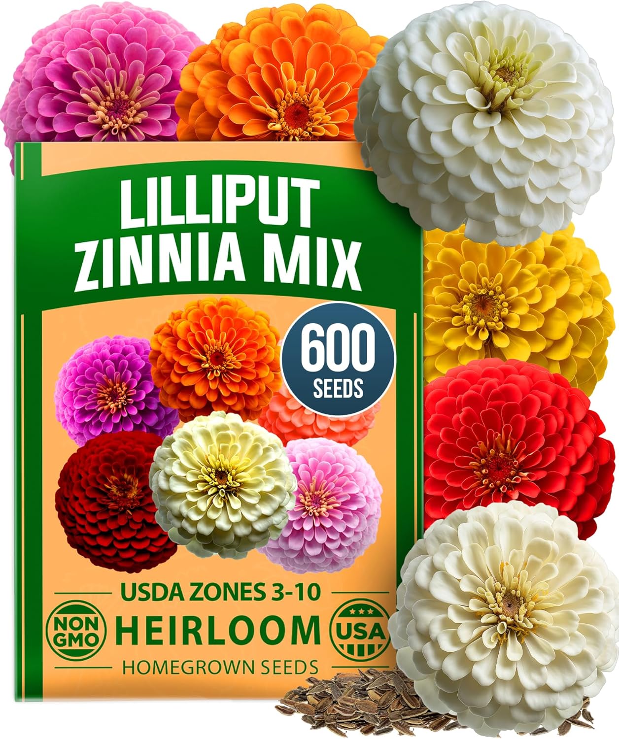 Zinnia Dahlia Seeds Pack - Non-GMO 524 Flower Seeds for Vibrant Pollinator Gardens | Easy-to-Grow Outdoor Blooms