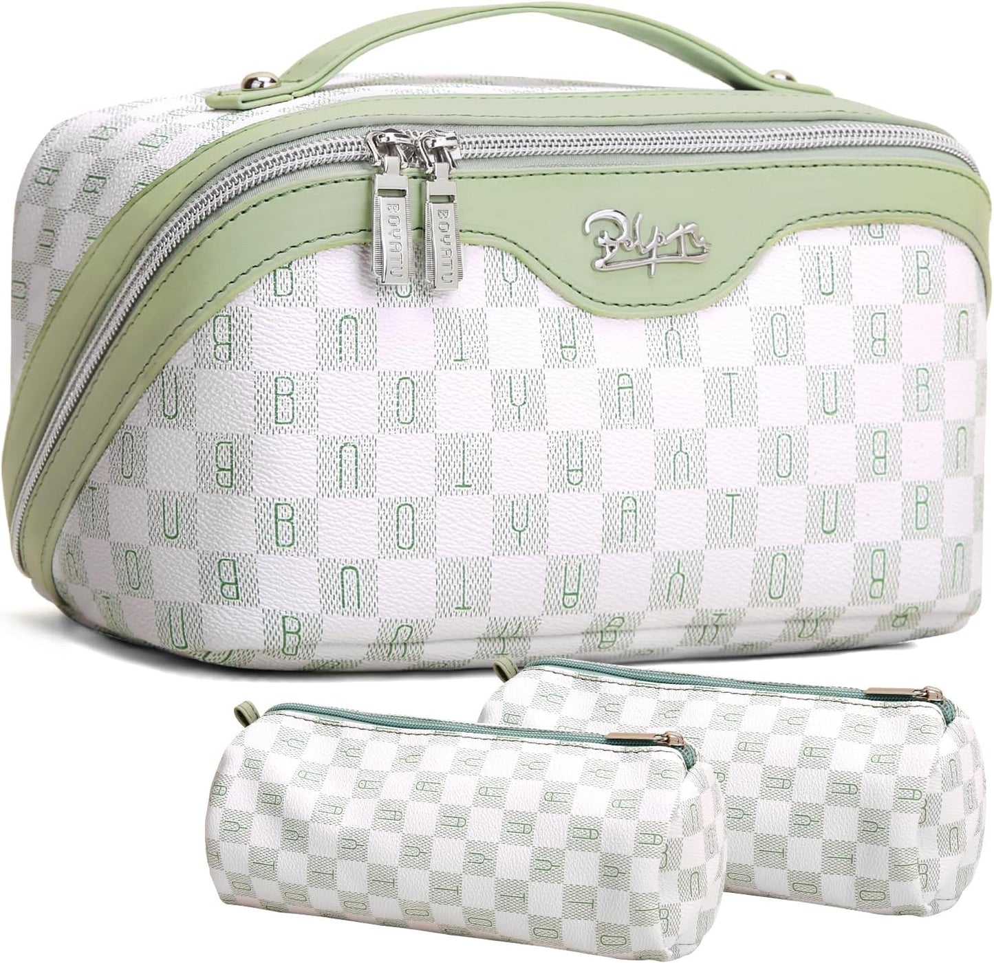 Travel Makeup Bag Organizer Set - 3 Pcs Waterproof Vegan Leather Cosmetic Bags for Women | Black