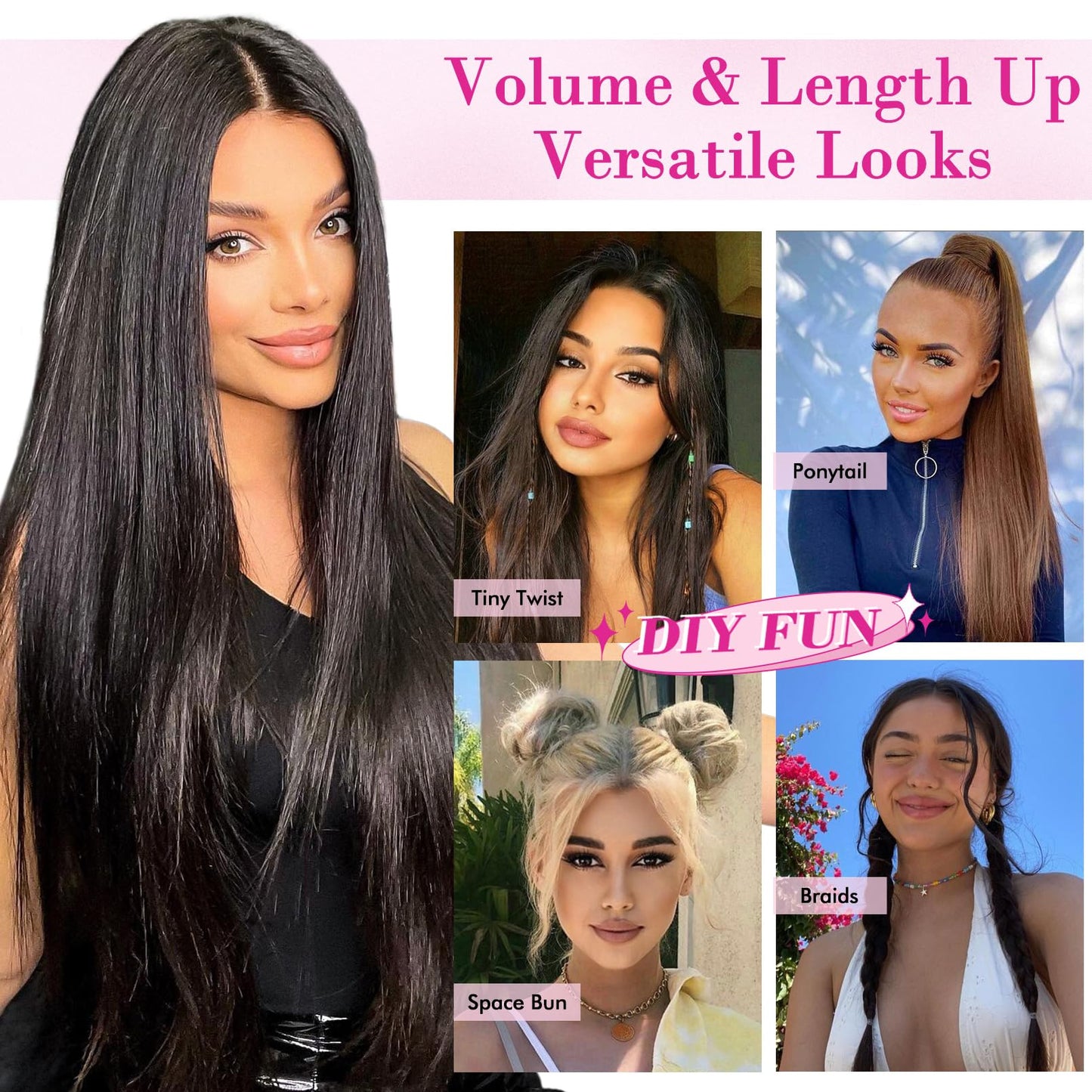 REECHO 28" Straight Long 4 PCS Set Thick Clip in on Hair Extensions -Ash Blonde with Highlights