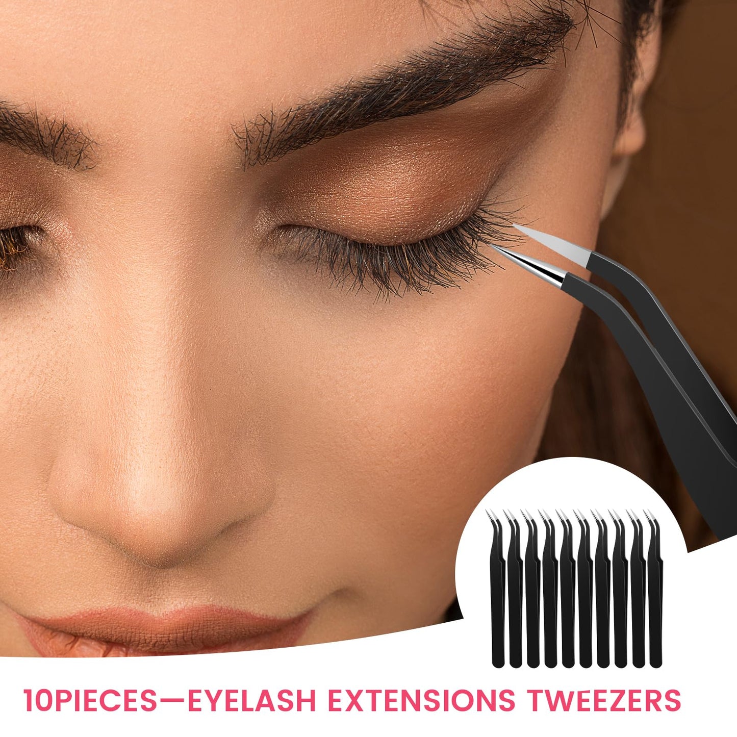 Tweezers for Crafting, 10 Pcs 4.7 Inch Stainless Steel Curved Tweezers Precision Tweezer with Protective Cover for Sewing Crafts Eyelash Extensions Jewelry Making Scrapbooking Tools (Black)