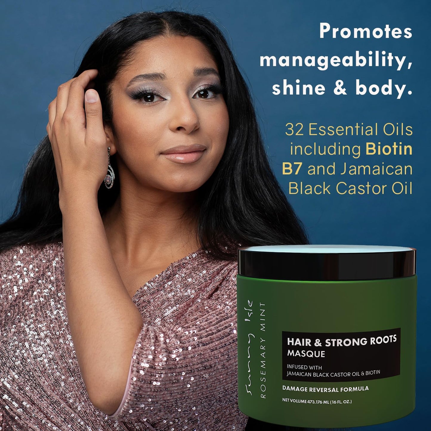 Sunny Isle Rosemary Mint Hair & Strong Roots Masque - Biotin, Jamaican Black Castor Oil - 16 oz