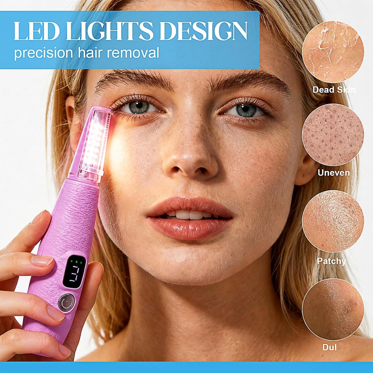 Sonic Dermaplane Razor - Rechargeable Face Exfoliation Tool with 12 Blades | LED, 3 Speeds, Pink