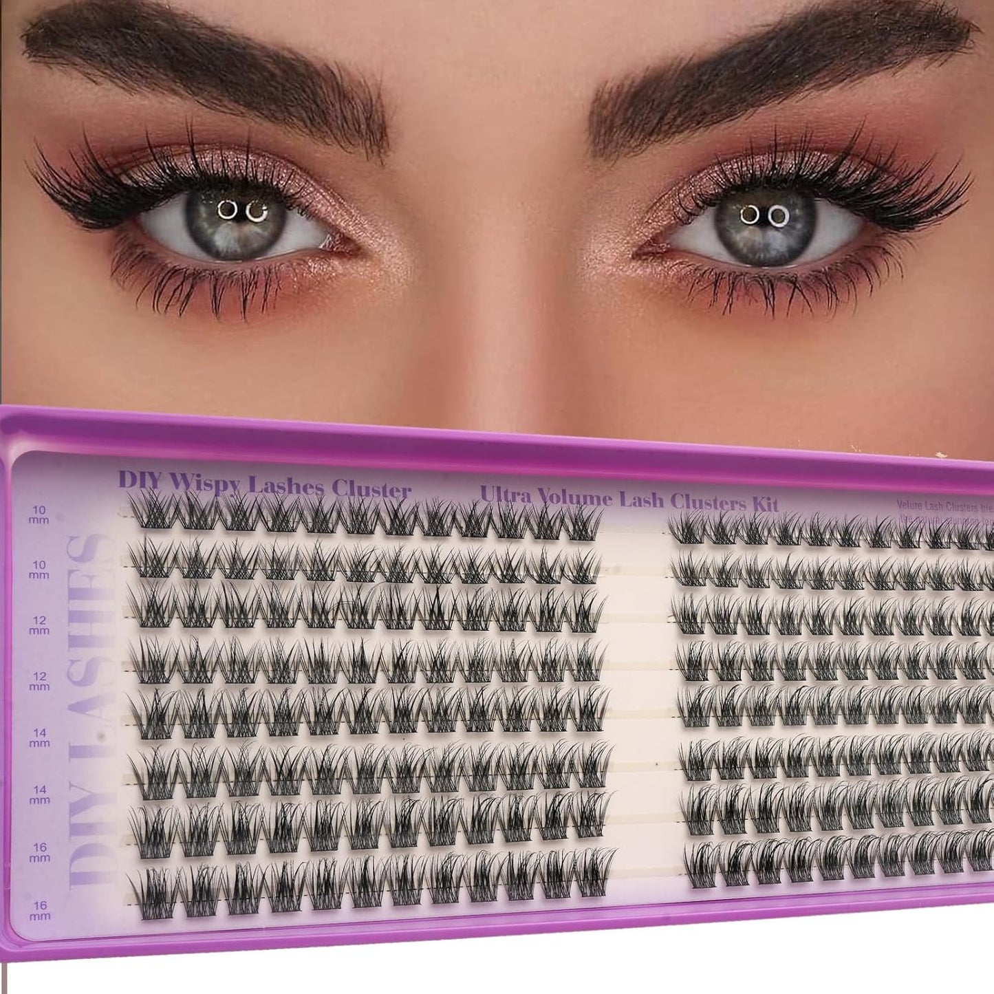 Natural Lash Cluster Eyelash Extensions Kit - 192 Pcs C Curl 10-16mm Fluffy False Lashes | DIY for Beginners