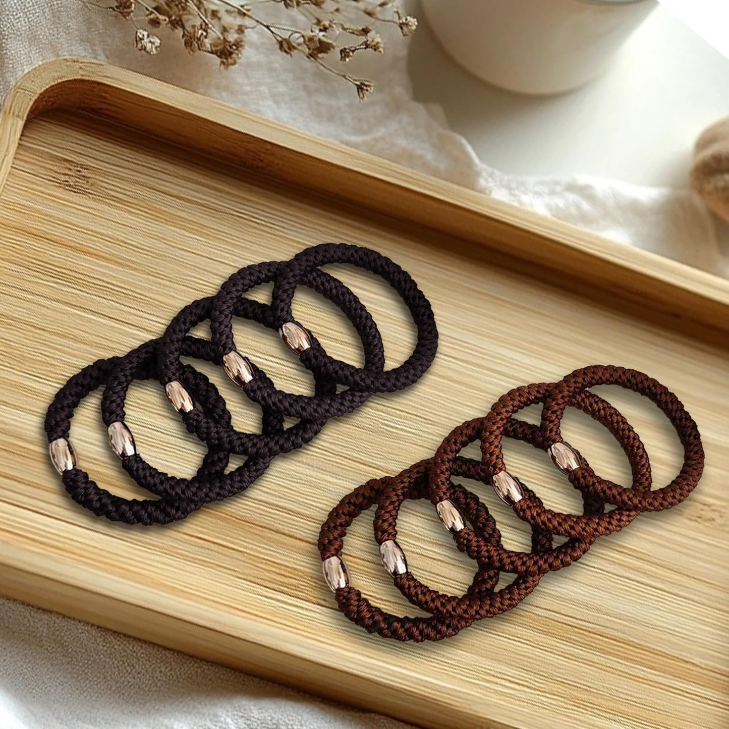 10 Pcs Hair Scrunchies Braided Elastic Hair Ties Hair Bands Ponytail Holder Hair Accessories for Girls and Women Black and Coffee