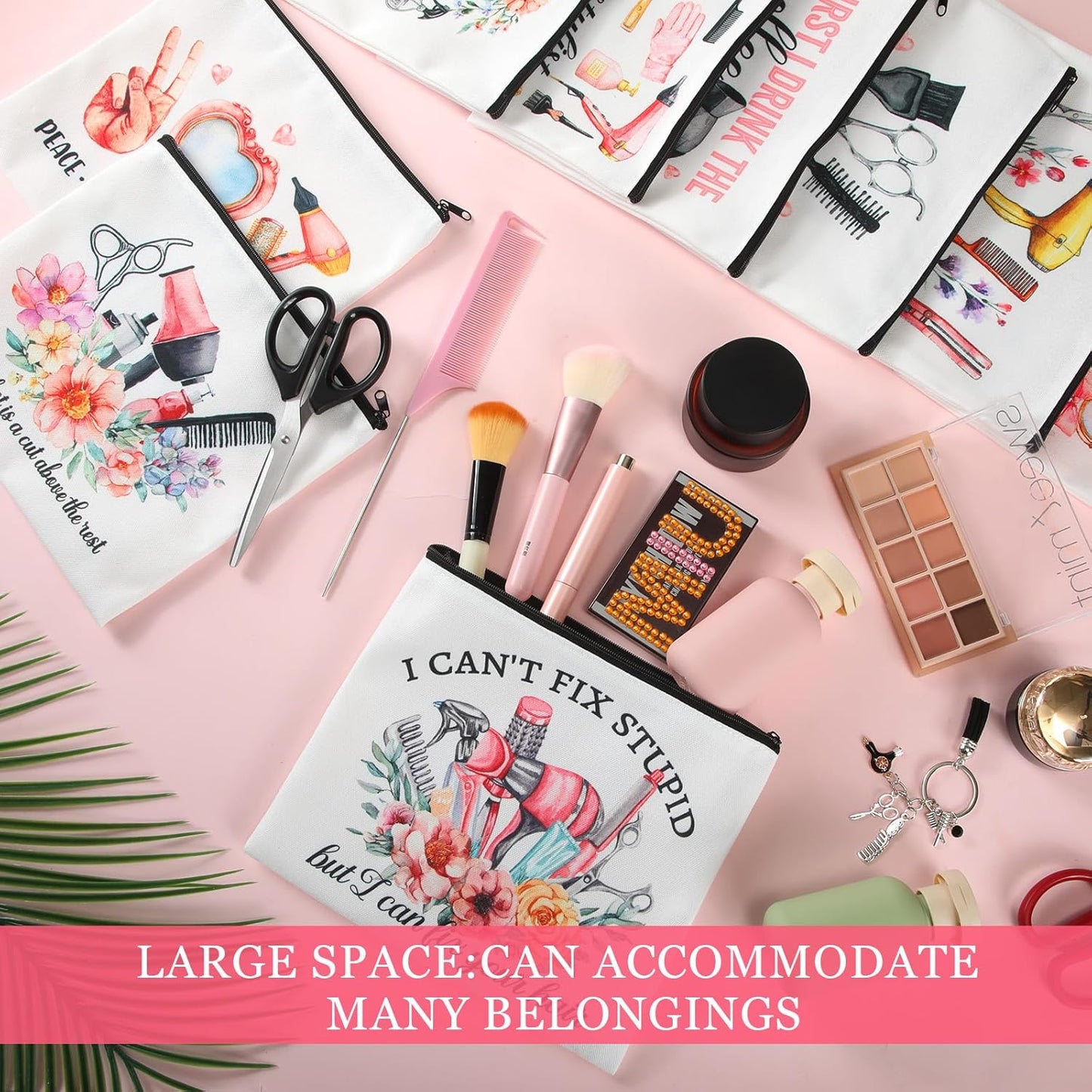 Reginary 9 Pcs Hair Stylist Gift Set - Makeup & Cosmetic Zipper Pouch Case for Graduates | Ideal for Hairdressers