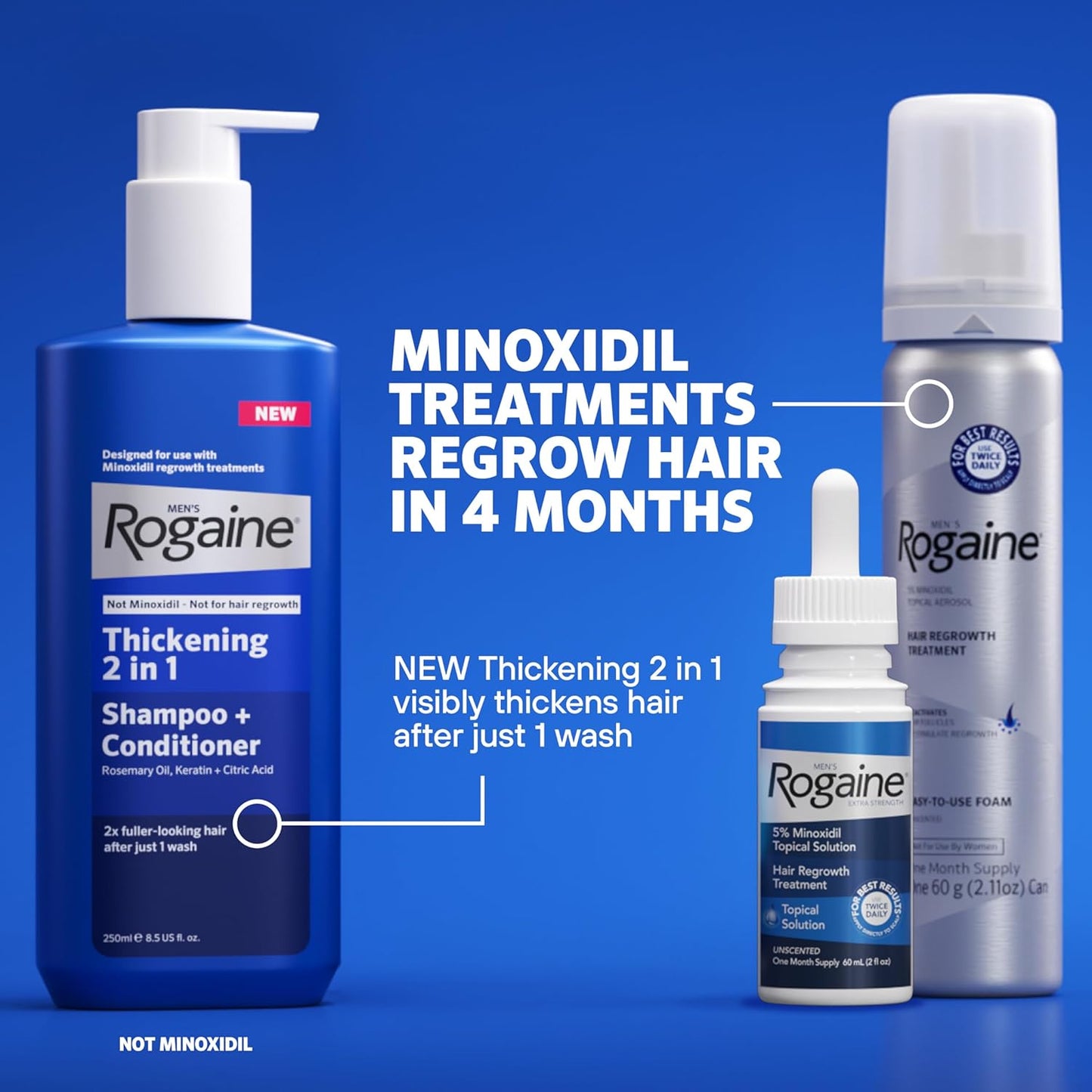 Men's Rogaine 5% Minoxidil Foam - Hair Regrowth Treatment for Thicker Hair | Unscented, 2.11 oz