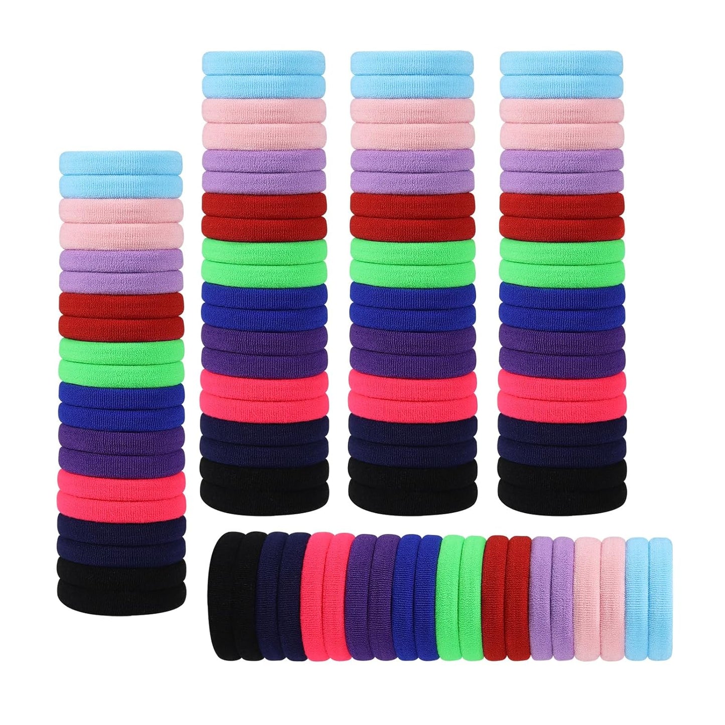 No Damage Solid Hair Ties - 100 Pack Colorful Ponytail Holders for Thick Hair | Soft Elastic Bands (Mix Light)