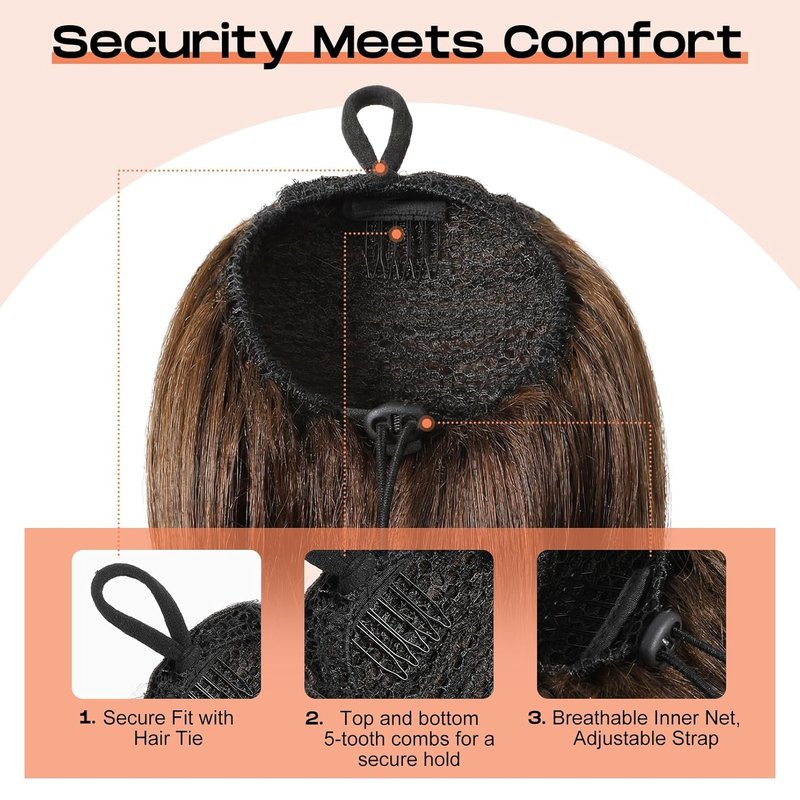 Cheer Ponytail Hair Piece - 100% Real Human Hair 16" Straight Extension | Smooth Natural Chocolate Bronzed