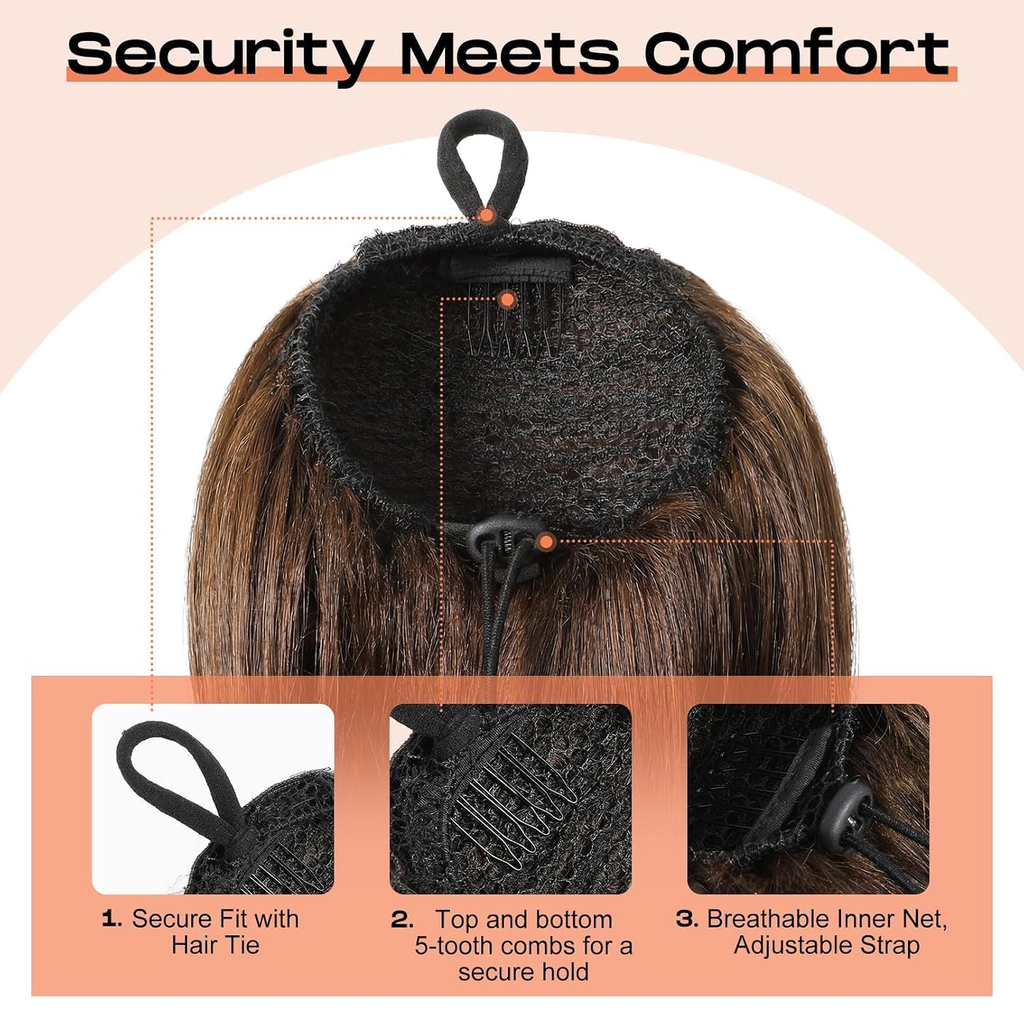 Cheer Ponytail Hair Piece | 100% Real Human Hair, 16" Straight Extension for Dance & Competition - Brown with Blonde Highlights