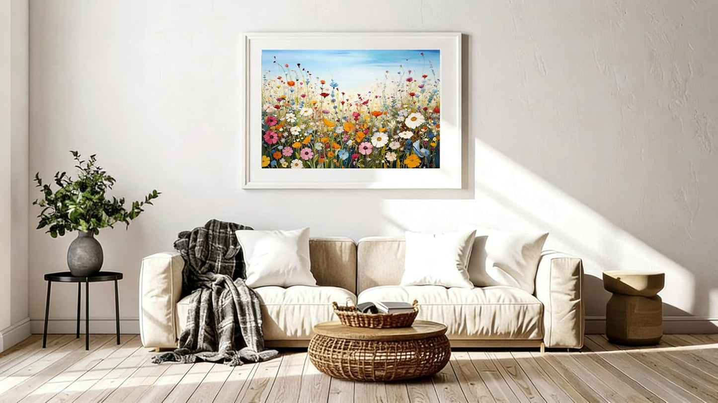 5D Diamond Painting Kit - Sea of Flowers Full Round Drill Art | DIY Crystal Gem Painting, 16x12 Inch