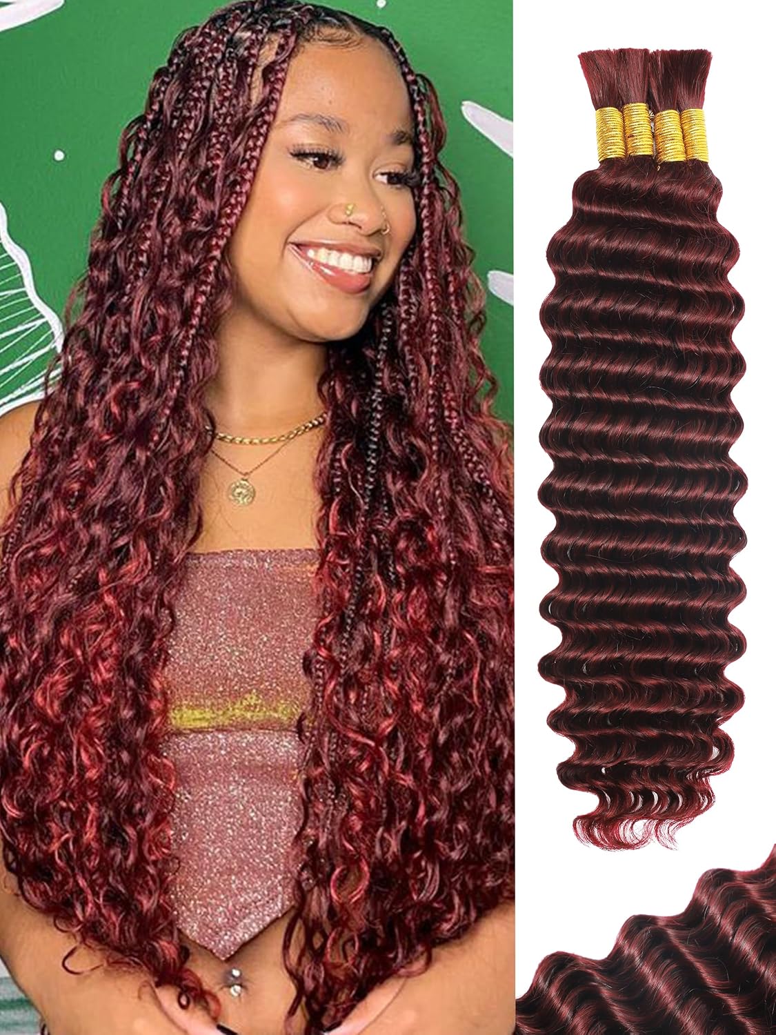 Human Braiding Hair - 18 Inch Deep Wave Bulk Extensions | 4 Bundles, No Weft, 10A Quality