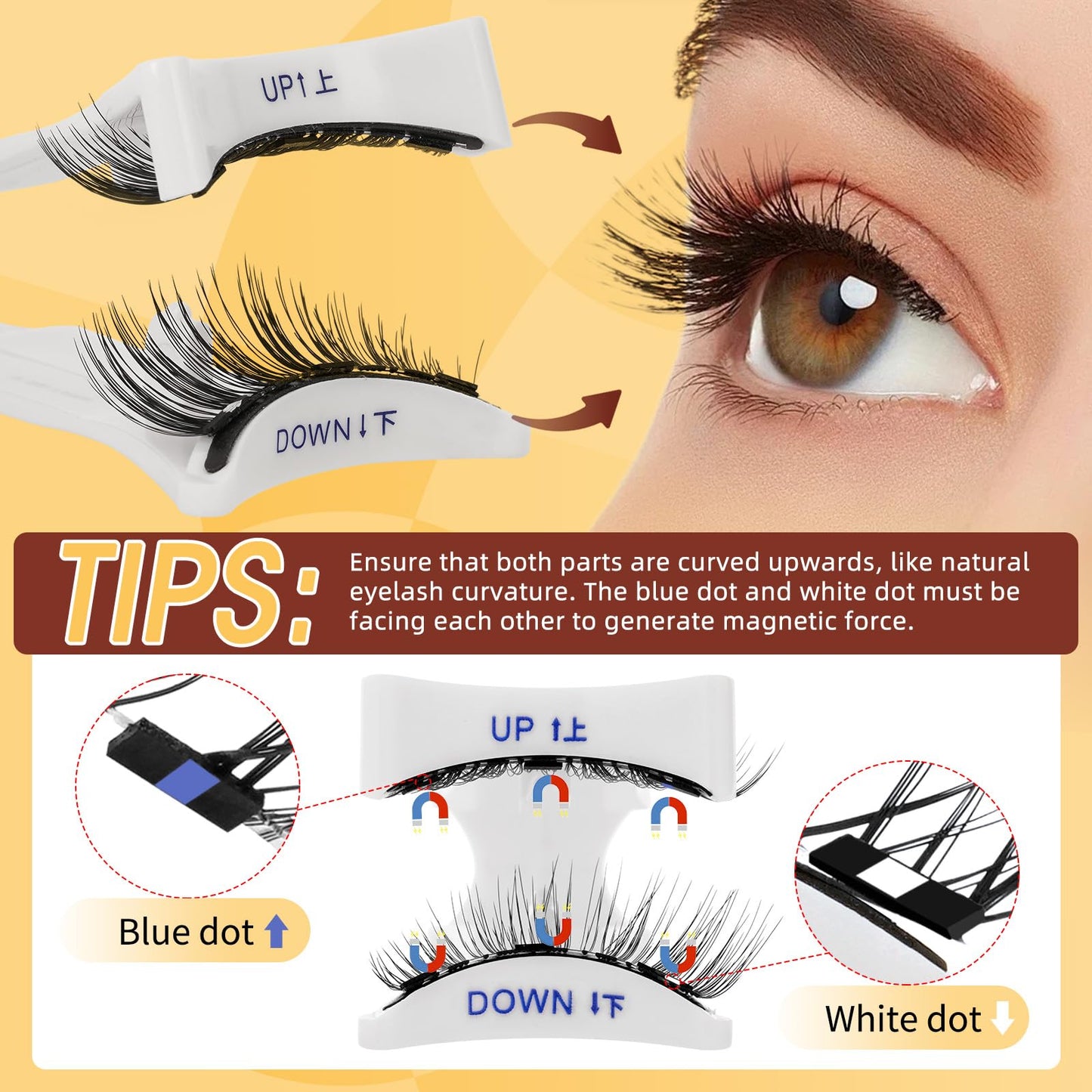 QUEWEL Magnetic Eyelashes 4 Pair Reusable Magnetic Eyelashes with Applicator No Glue Needed Eyelashes Natural Look Lash Clusters Kit Easy to Wear and Remove(4 Pairs-A09)