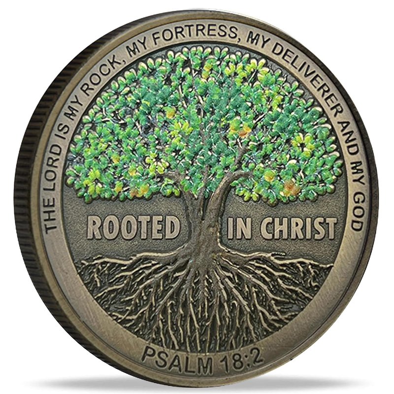 Rooted in Christ The Lord is My Rock, My Fortress, My Deliverer Faith-Based Christian Challenge Coin Bible Verse Gift (Single Coin)