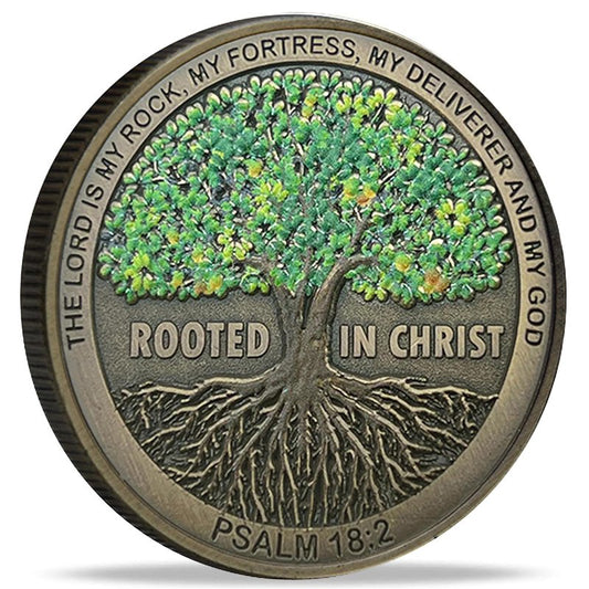 Rooted in Christ The Lord is My Rock, My Fortress, My Deliverer Faith-Based Christian Challenge Coin Bible Verse Gift (Single Coin)