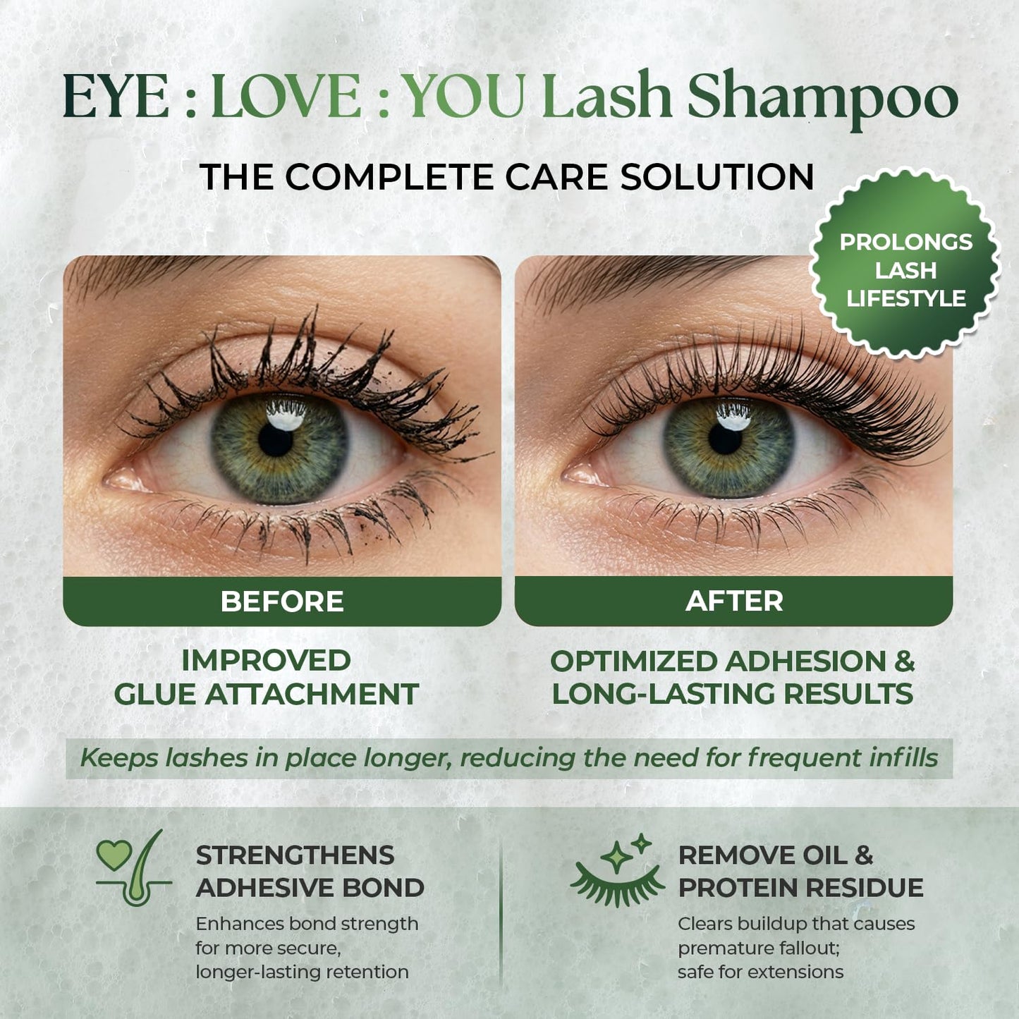 Foam Lash Cleanser for Lash Extensions 50ml (1.69 fl.oz), Gentle Lash Shampoo for Natural Lashes | Oil-Free, Hypoallergenic, No Irritation | Safe Makeup Remover for Sensitive Skin | Home & Salon Use