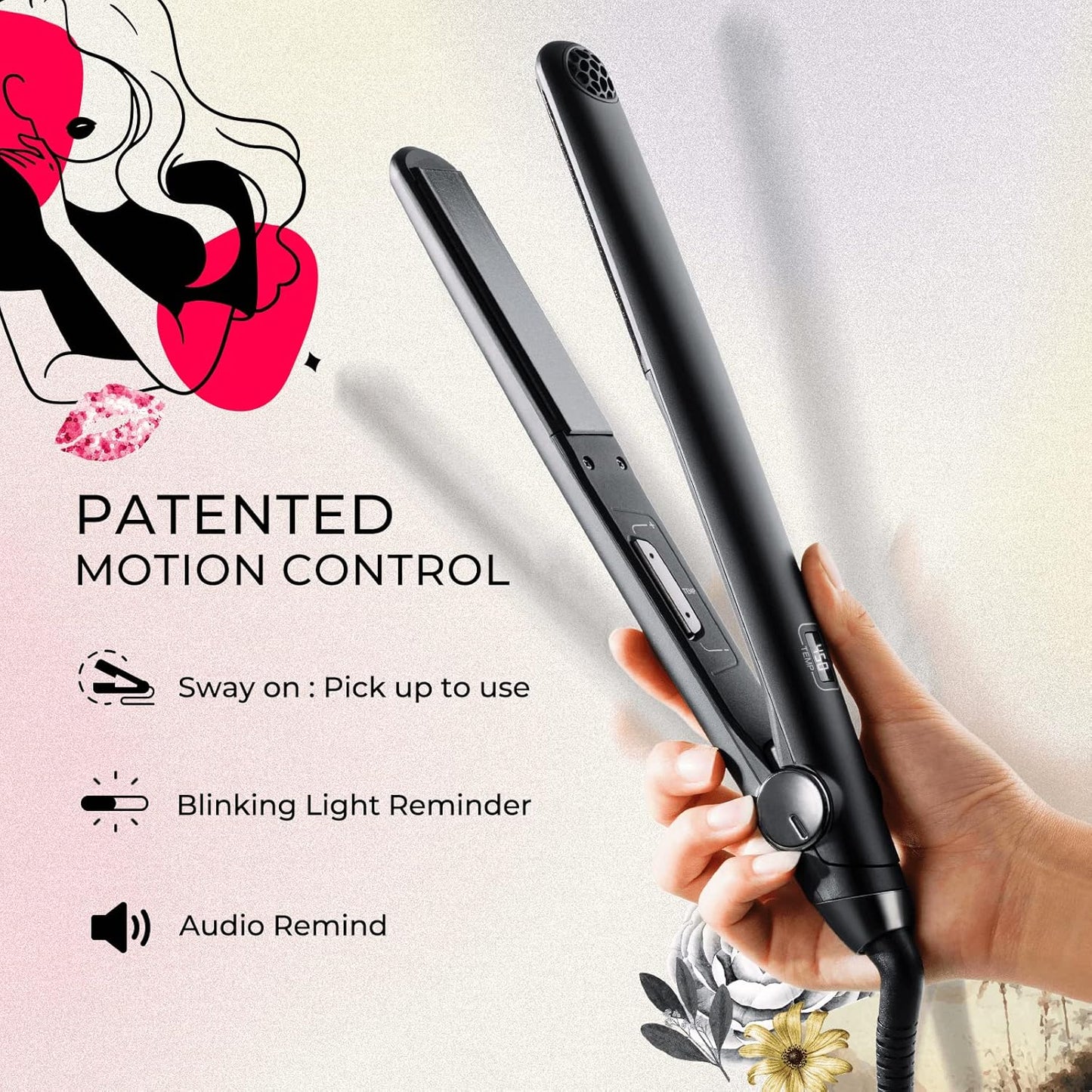 Tymo Sway Hair Straightener - 1 Inch Professional Flat Iron with 10s Fast Heating & 32 Adjustable Temp | Dual Voltage, Auto Shut Off