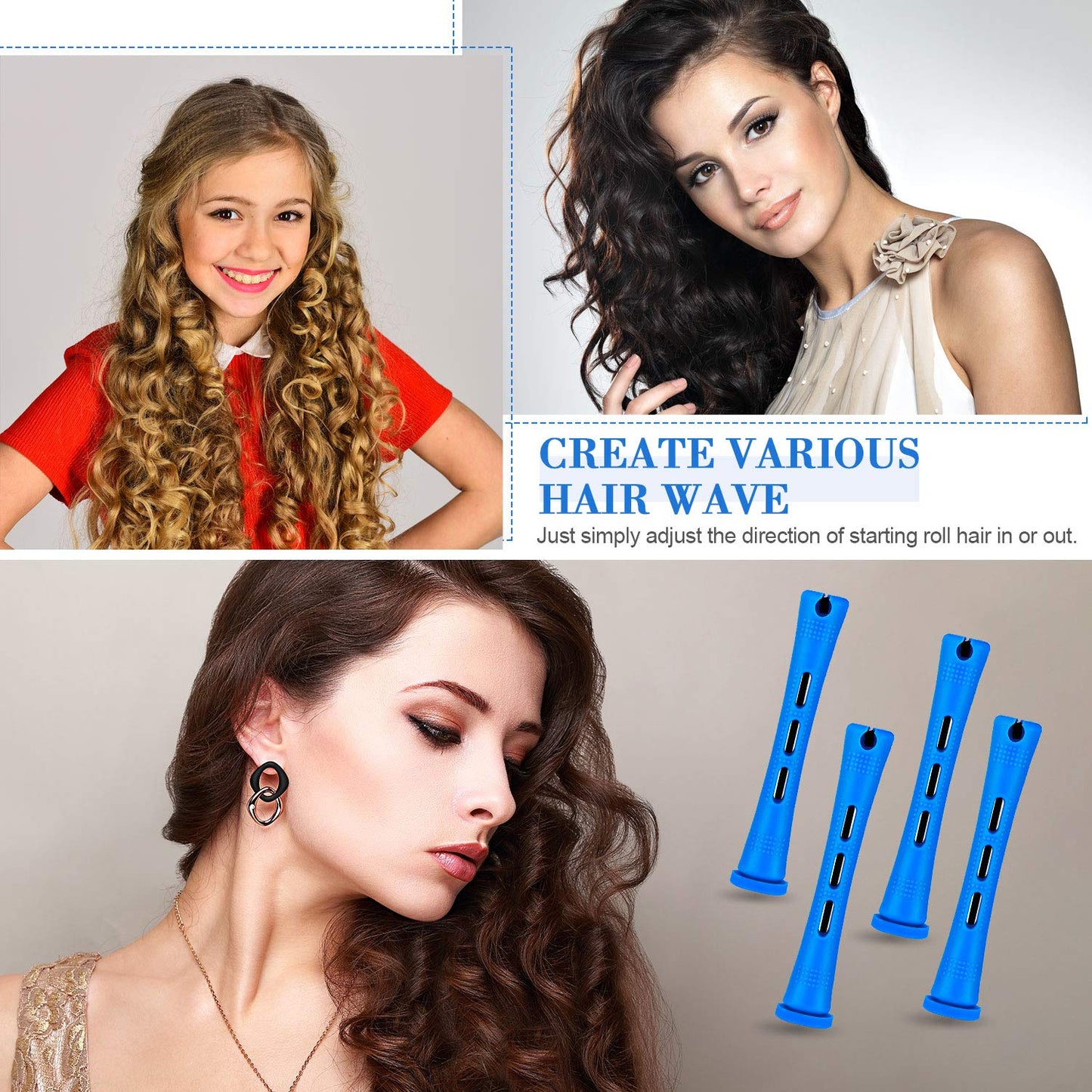 WILLBOND 60 Pcs Perm Rods - Cold Wave Curlers for Short & Long Hair | 0.35 Inch Blue Rollers