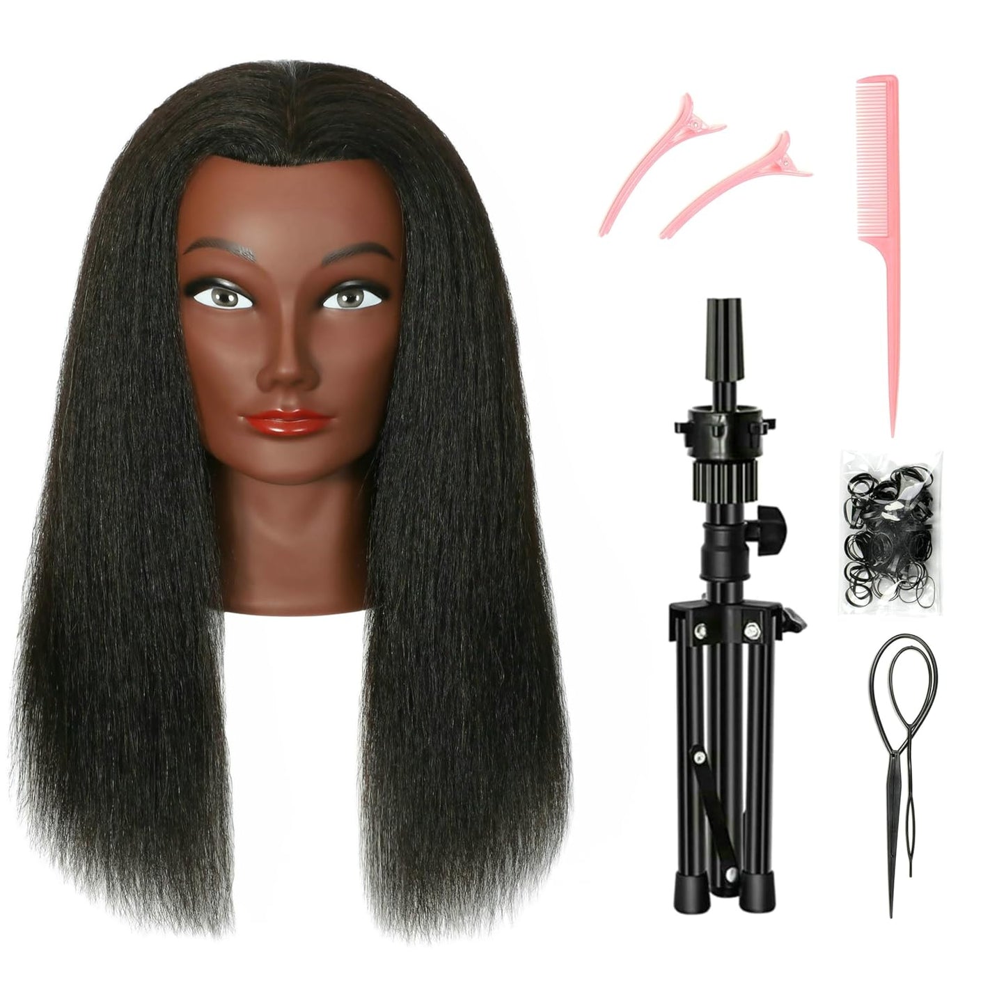 African American Mannequin Head - 100% Real Human Hair Manikin for Braiding & Cosmetology Training | Includes Stand