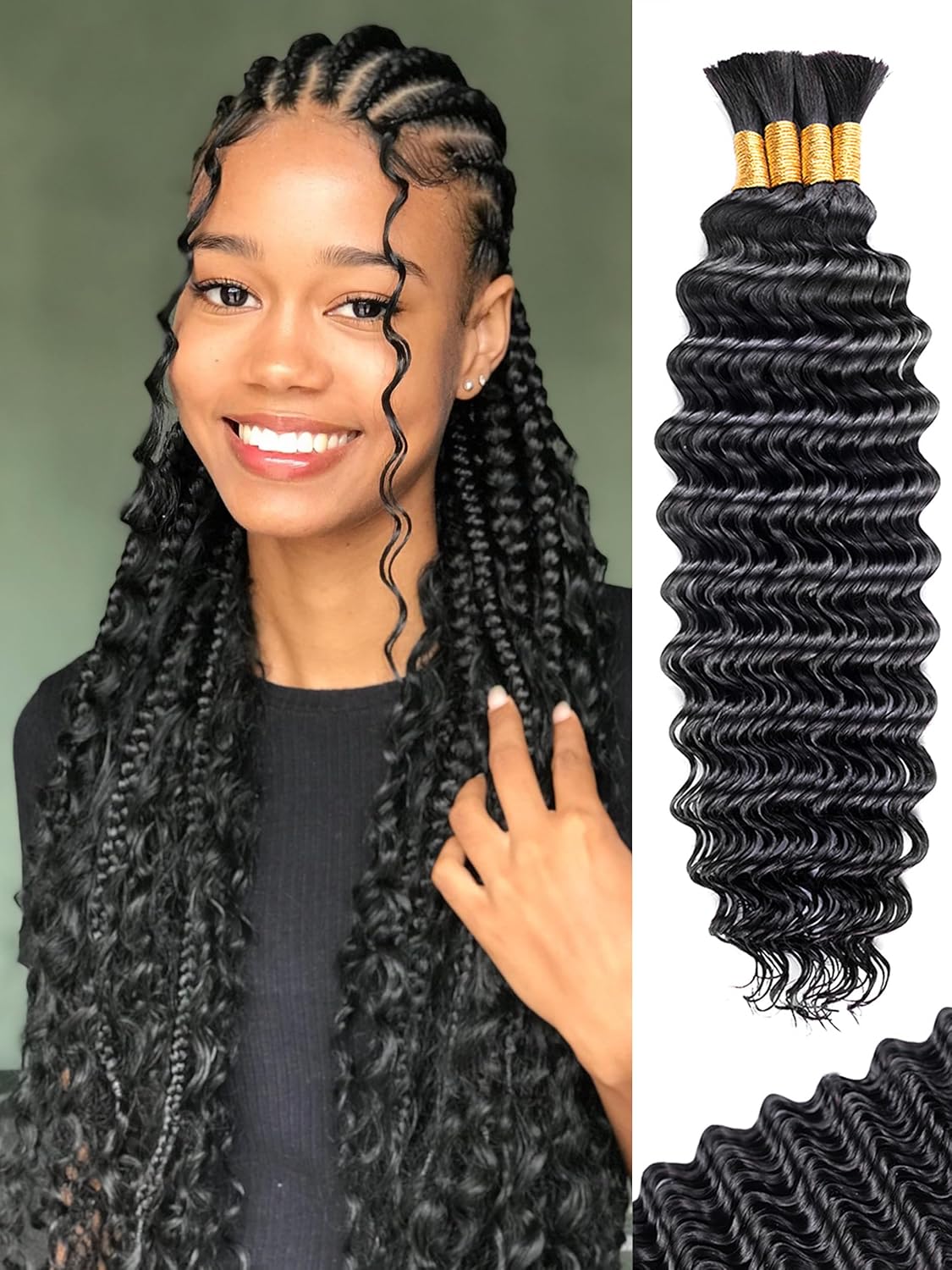 Human Braiding Hair - 18 Inch Deep Wave Bulk Extensions | 4 Bundles, No Weft, 10A Quality