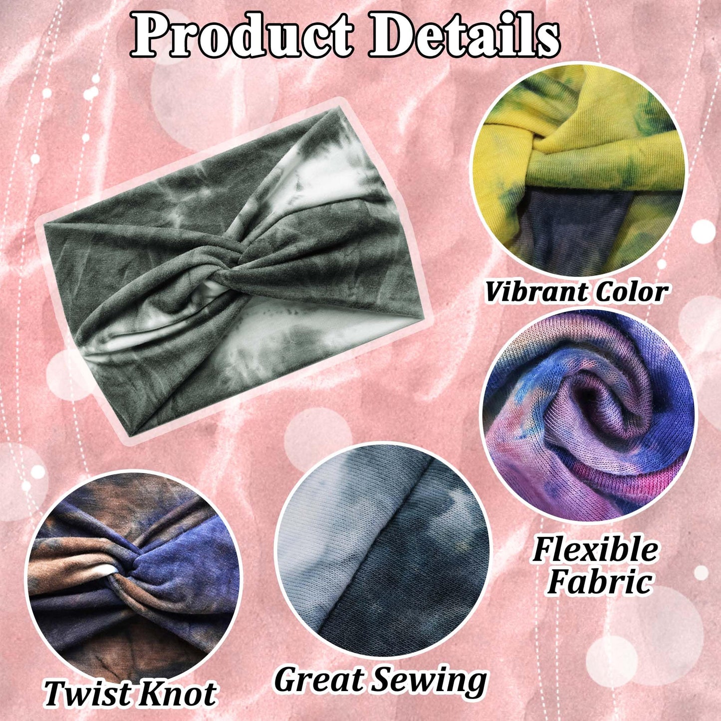 FARSYOD Headbands For Women Tie Dye Head Wraps Wide Turban Head Bands Boho Hair Band Knotted Bandana Headband Non Slip Hair Scarf Criss Cross Turban Fashion Hairband
