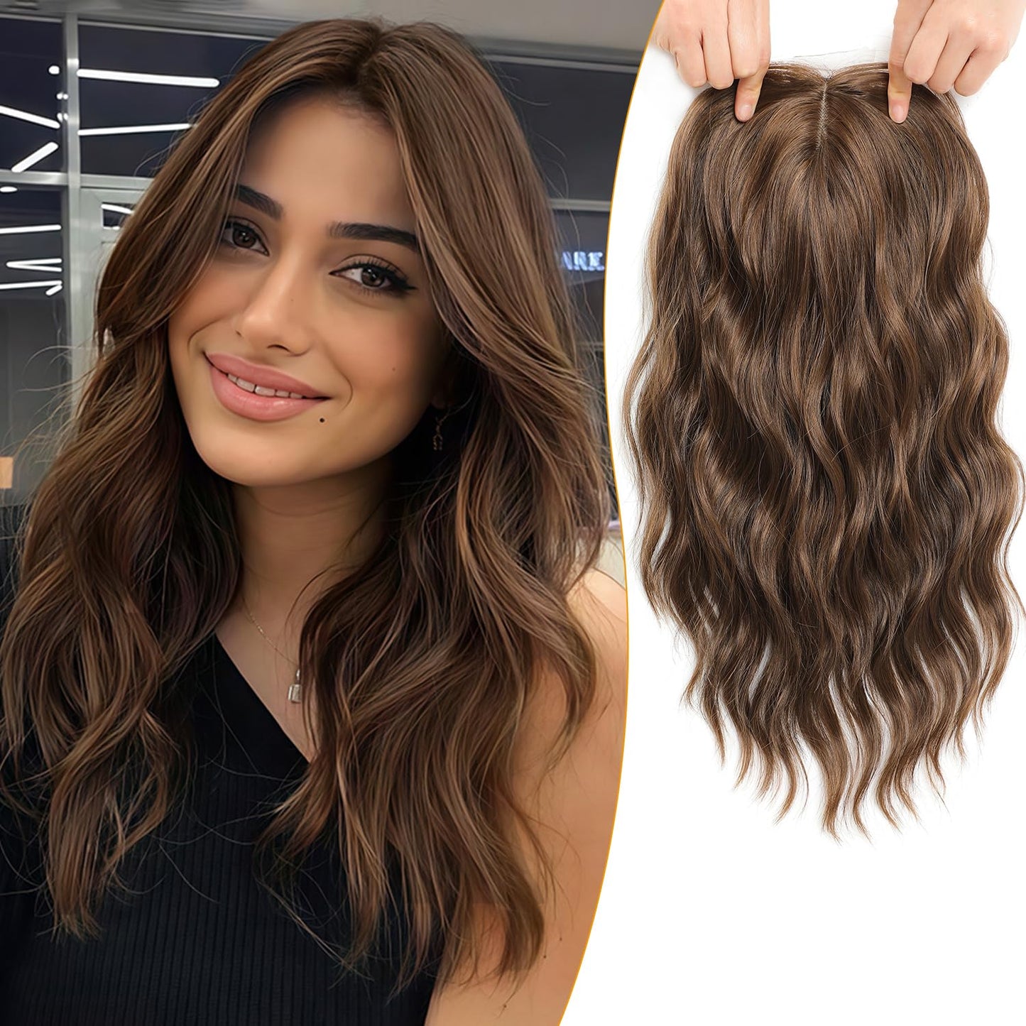 Hair Topper for Women - 16 Inch Natural-Looking Synthetic Hairpiece with Soft Volume & Secure Clips