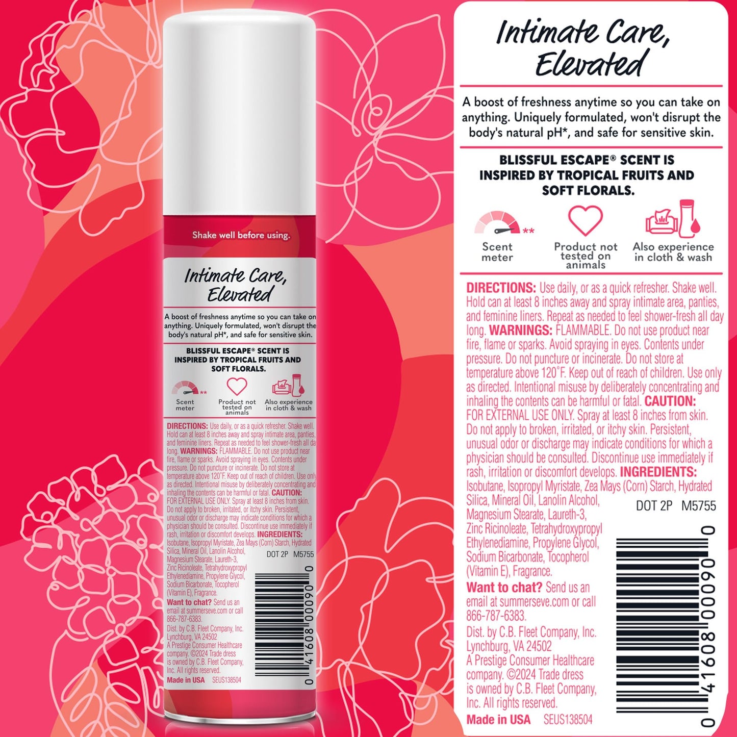 Summer's Eve Daily Refreshing Feminine Spray, Blissful Escape, Daily Body Spray for Women, Feminine Care that Neutralizes & Reduces Body Odor, Gynecologist-Tested, 2 oz