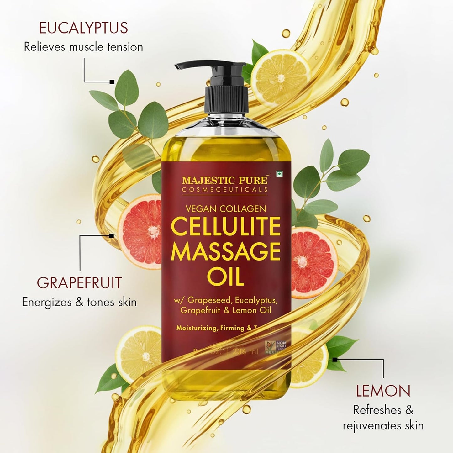 Firming Body Massage Oil - Smooth Cellulite & Improve Skin Texture - Natural Oils with Collagen | 8 fl oz