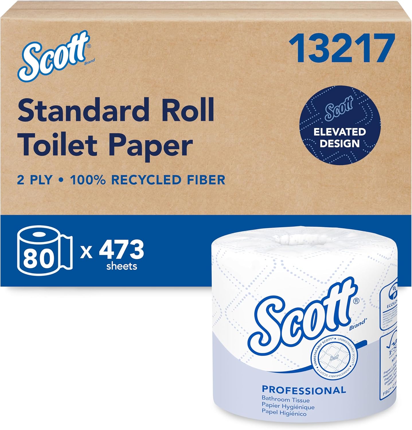 Scott Professional 100% Recycled Fiber Toilet Paper - 2-Ply, Individually Wrapped | 80 Rolls, 37,840 Sheets
