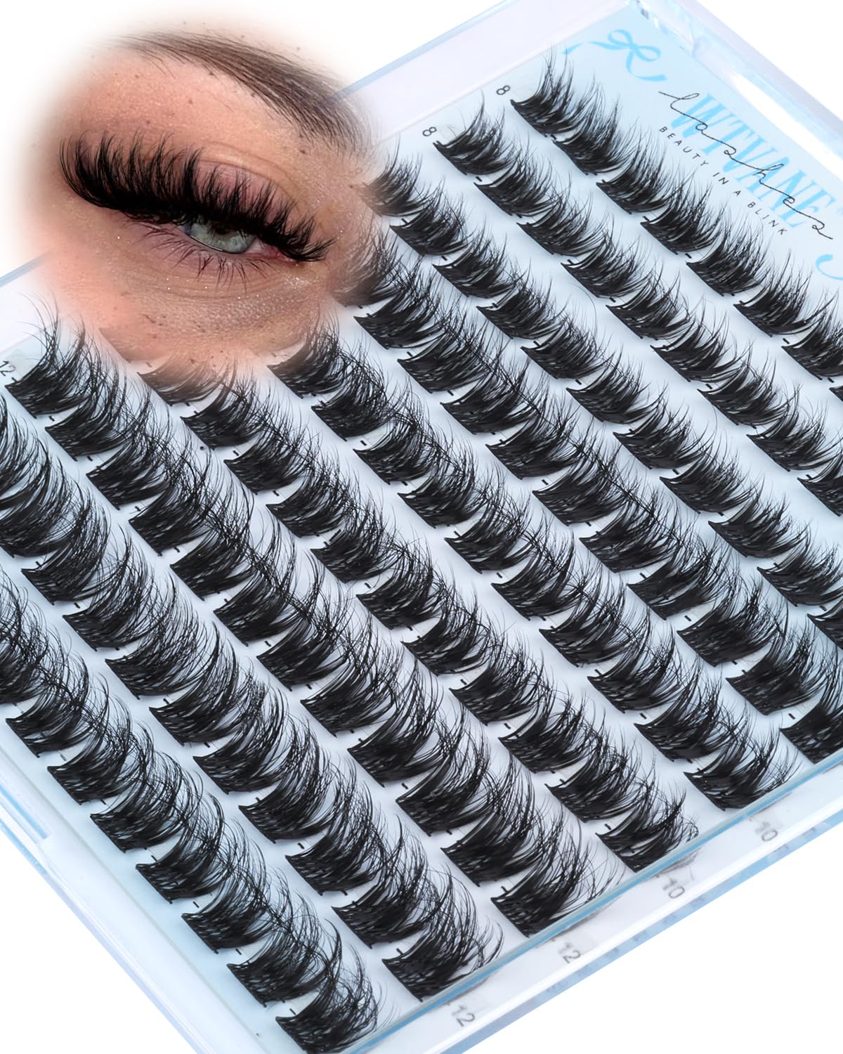 Wispy Lash Clusters Fluffy Eyelash Clusters 8-10-12mm Cluster Eyelash Extensions Volume D Curl Individual Lashes Clusters Wispy Fluffy Lash Extensions with Thin Band Soft & Comfty for Daily Wear