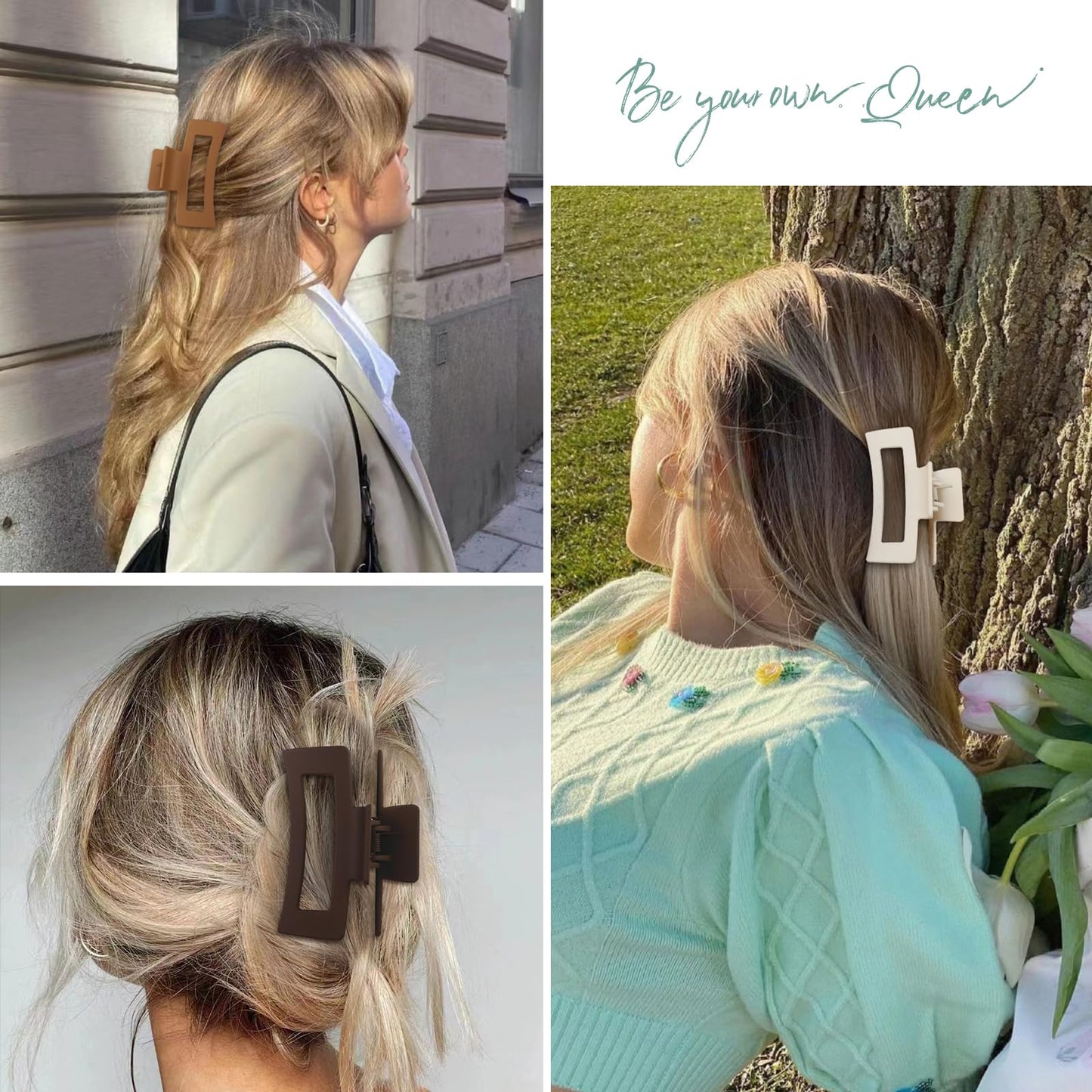 Sisiaipu 3.5 Inch Medium Hair Clips - 6 Pack Square, Rectangle, and Banana Jaw Clips for Women and Girls