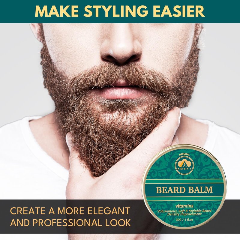 AMSKY Men's Beard Kit with Biotin-Infused Beard Oil and Balm, Complete Men's Care & Grooming Set, Great Value & Thoughtful Gifts for Him, Husband, Boyfriend, Dad